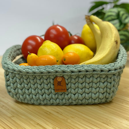 Handmade Crochet Basket - Sage - Square