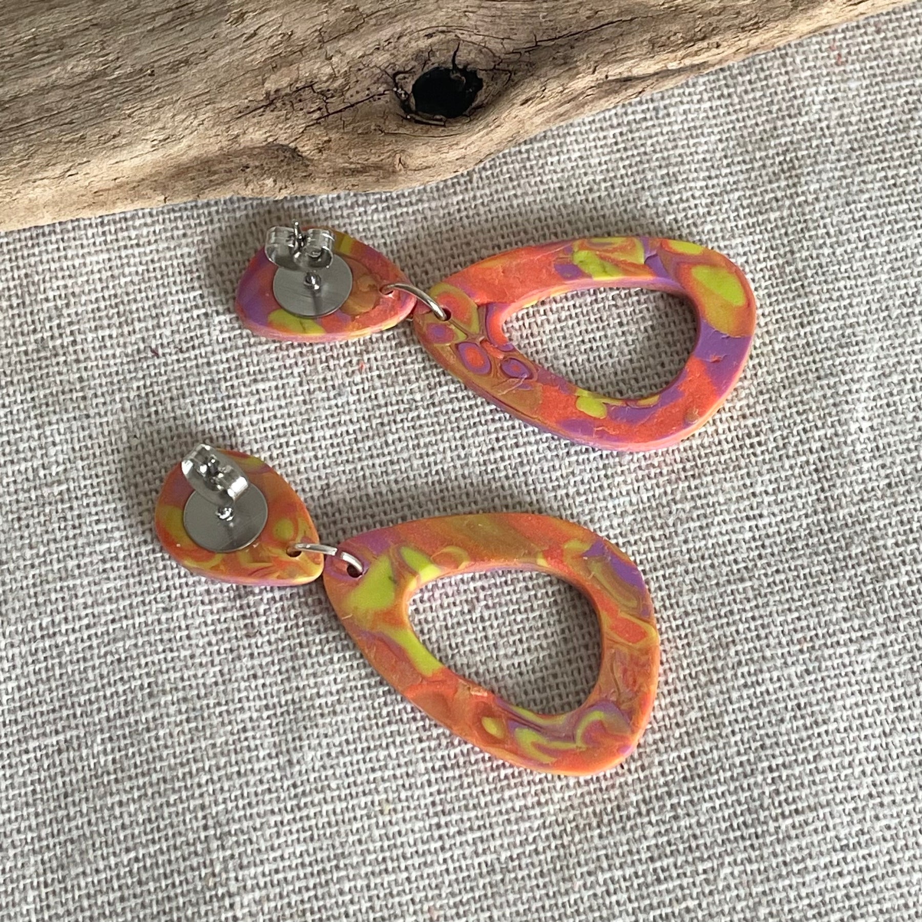 Polymer Clay Double Drop Stud Earrings – Sunset