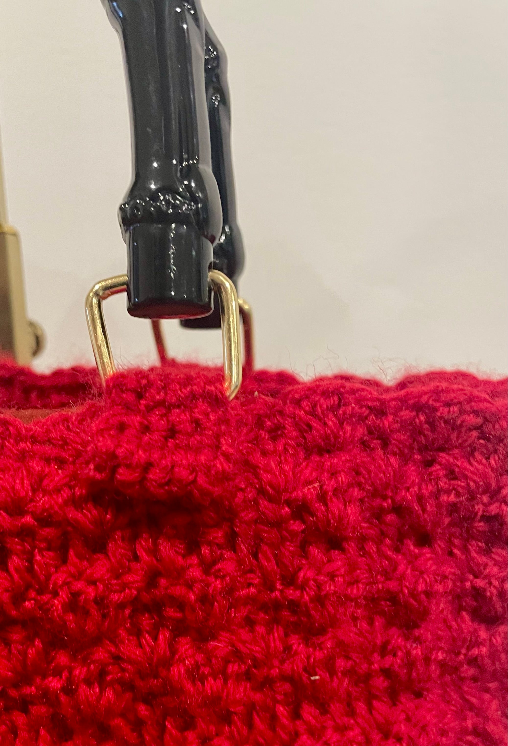 Red Crochet Handbag, 1950s Pattern, Bamboo Handles