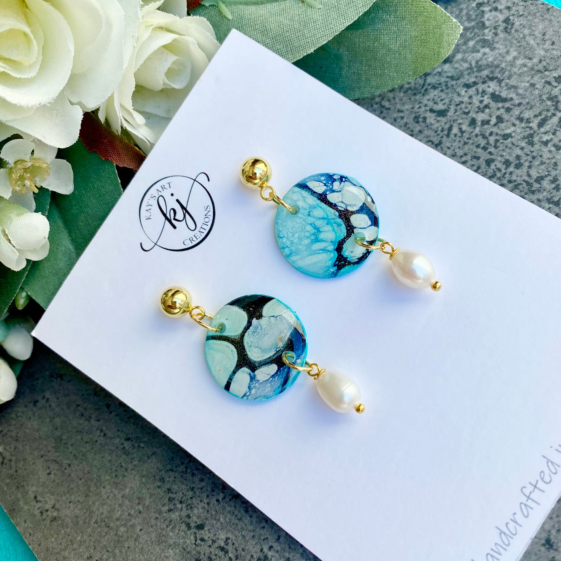 Soft Turquoise Stud Earrings with Freshwater Pearls