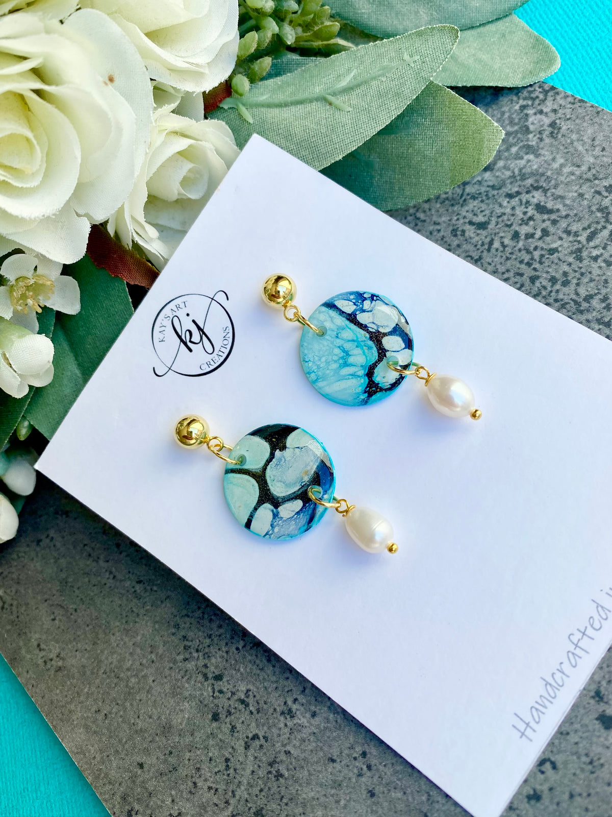 Soft Turquoise Stud Earrings with Freshwater Pearls