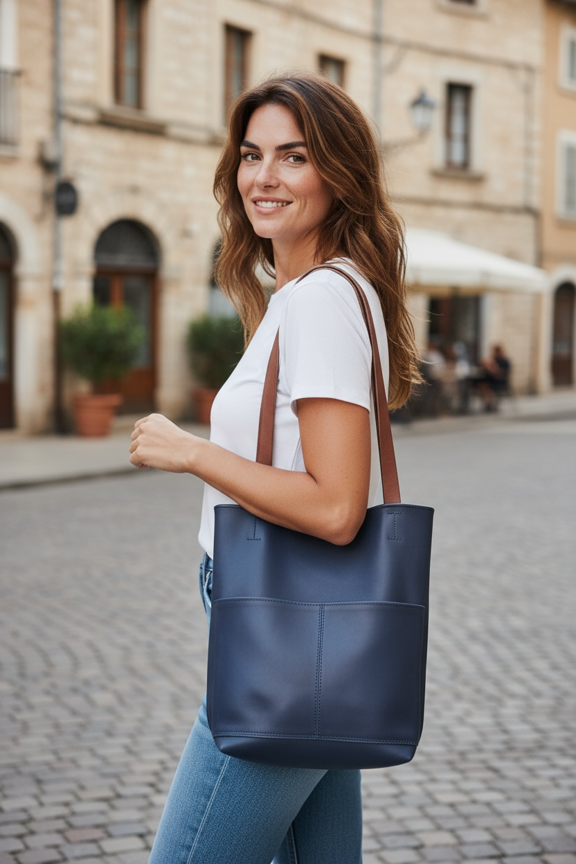 Raw Edge Genuine Leather Tote Bag
