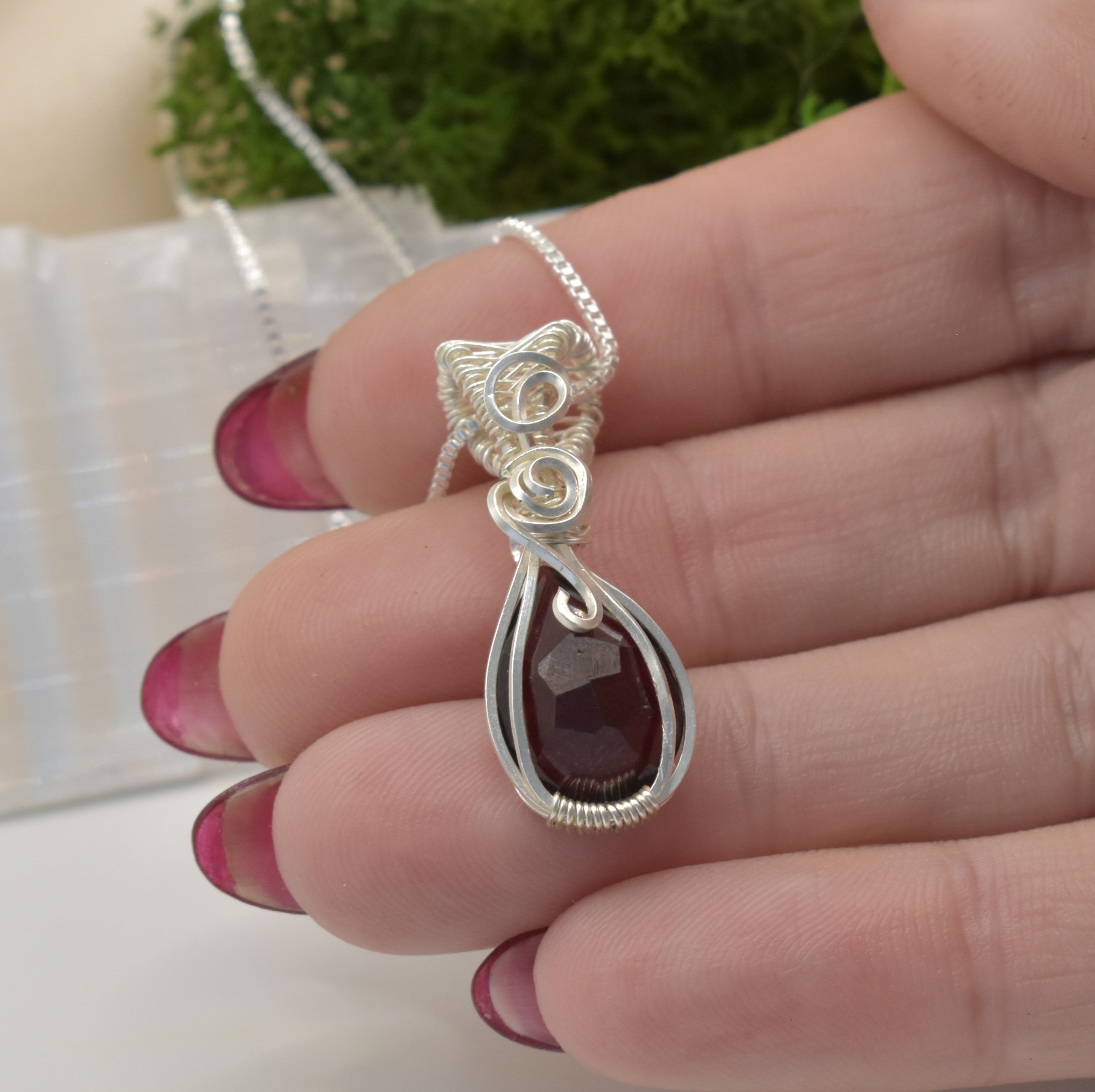 Wire-wrapped Garnet Necklace - Mother's Day Mini Pendant