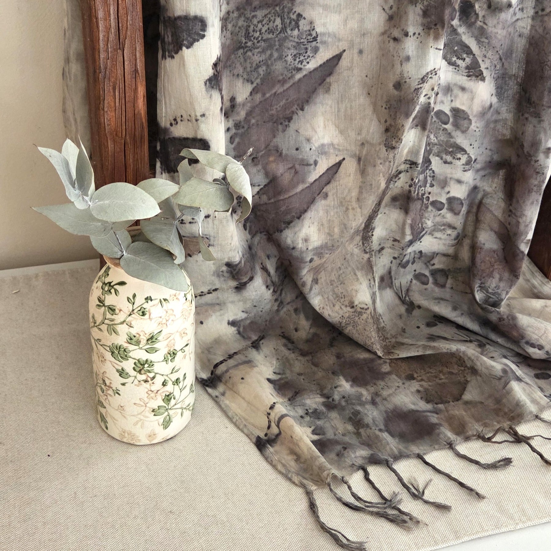 The Ebony - Fine Voile Cotton Ecoprint Scarf/Wrap