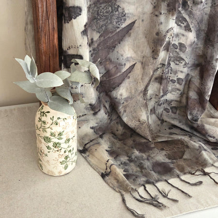 The Ebony - Fine Voile Cotton Ecoprint Scarf/Wrap