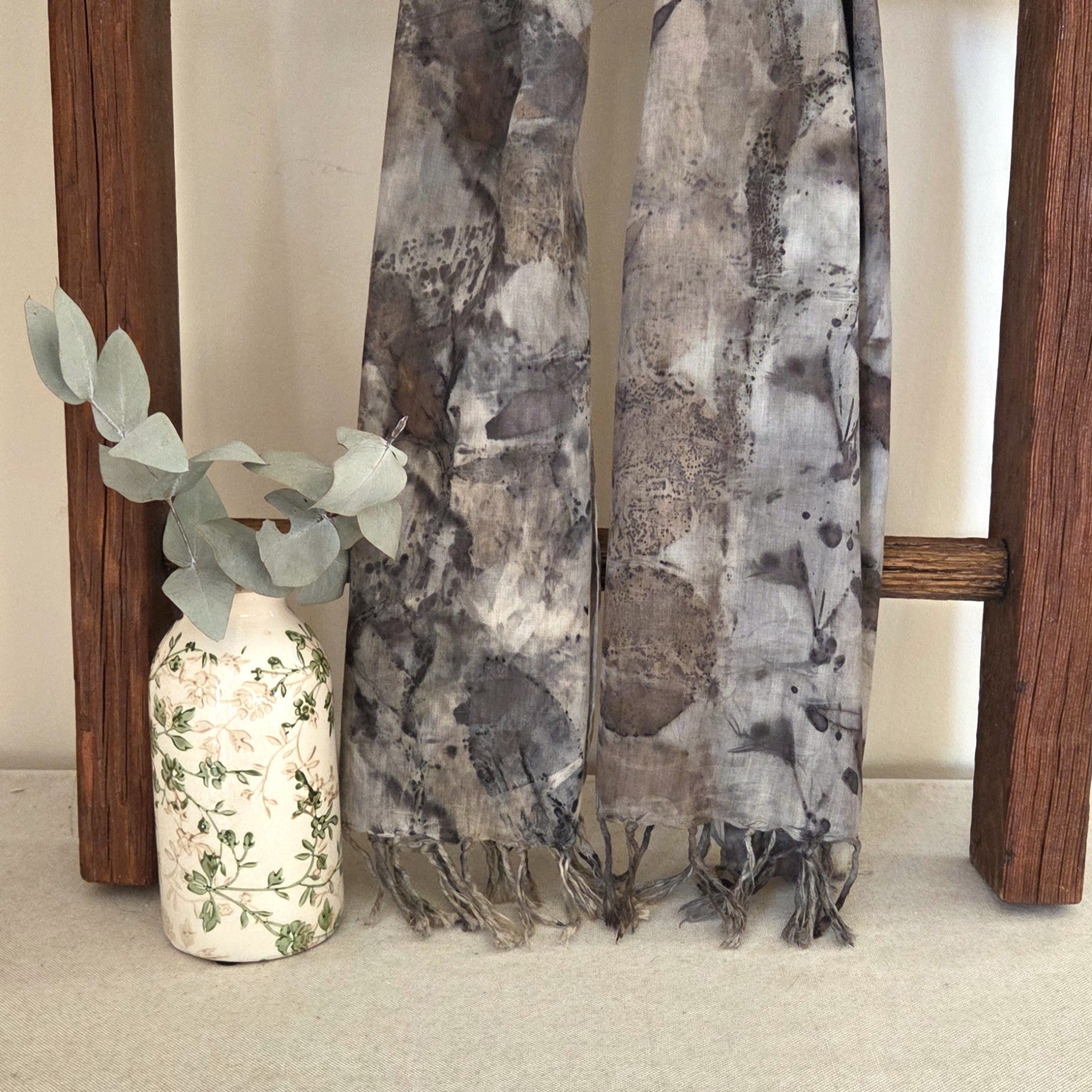 The Ebony - Fine Voile Cotton Ecoprint Scarf/Wrap