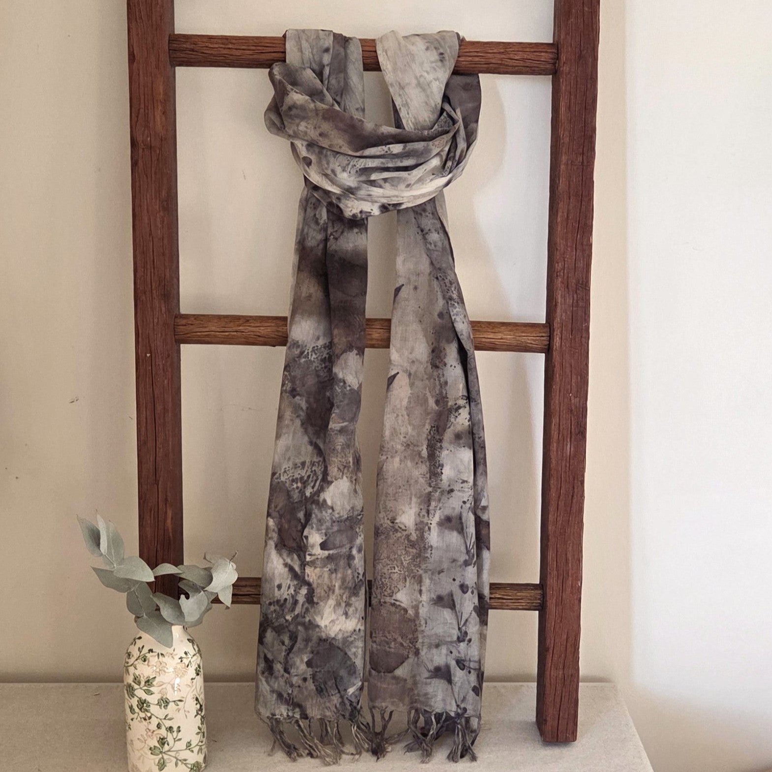 The Ebony - Fine Voile Cotton Ecoprint Scarf/Wrap