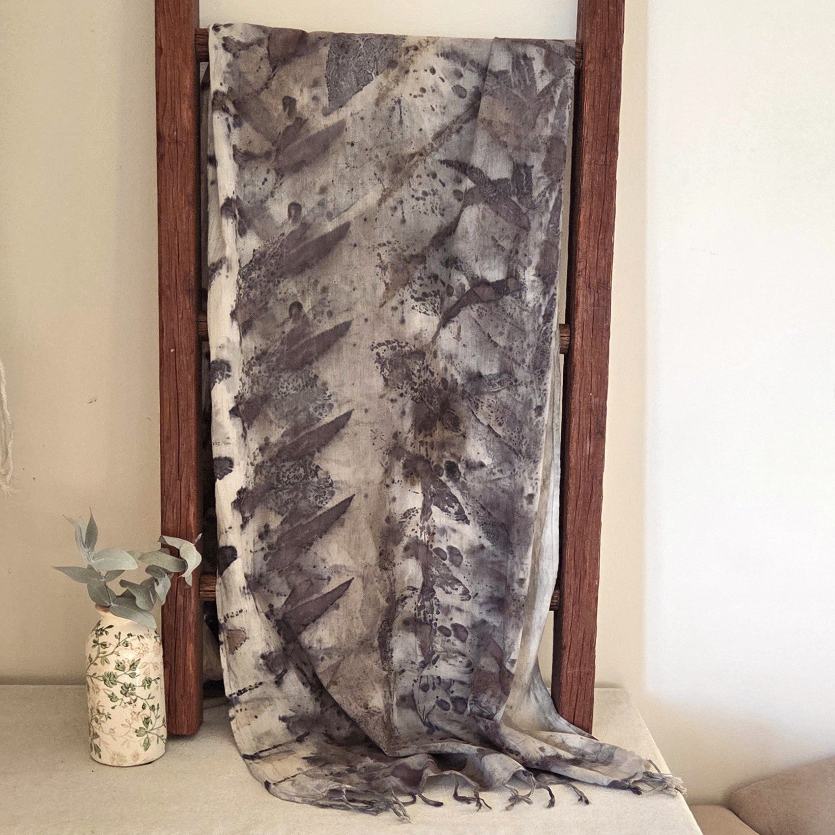 The Ebony - Fine Voile Cotton Ecoprint Scarf/Wrap