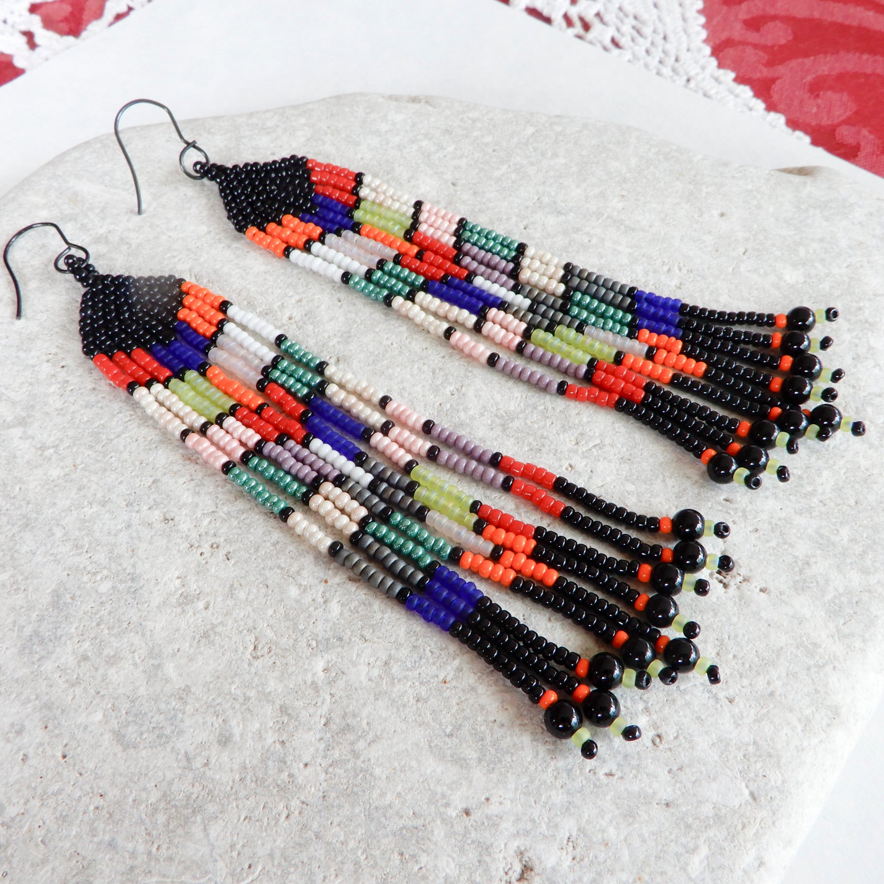 Colourful Statement Beaded Fringe Earrings