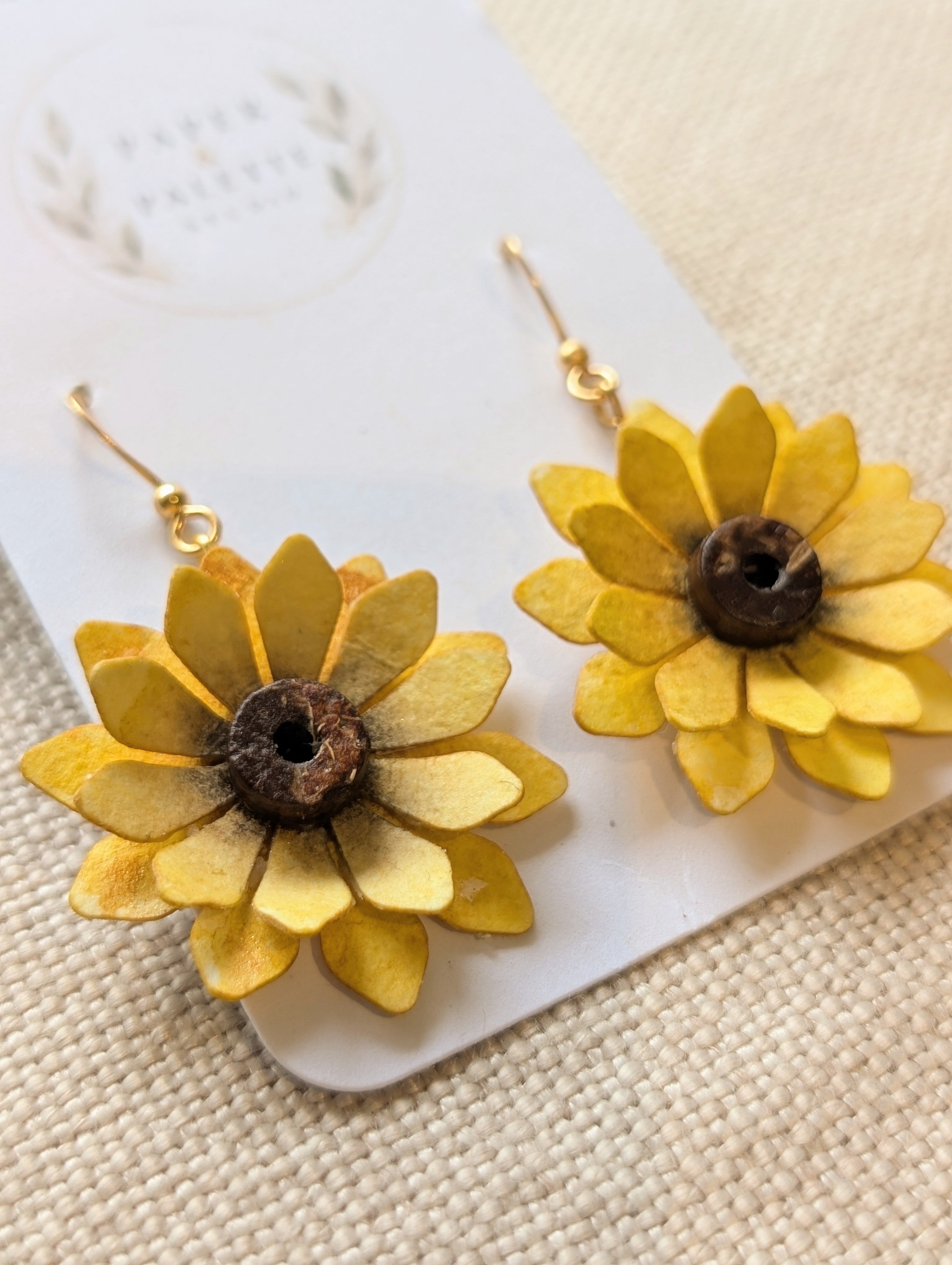Sunflower Watercolour Paper Earrings | Handmade Floral Dangle Earrings