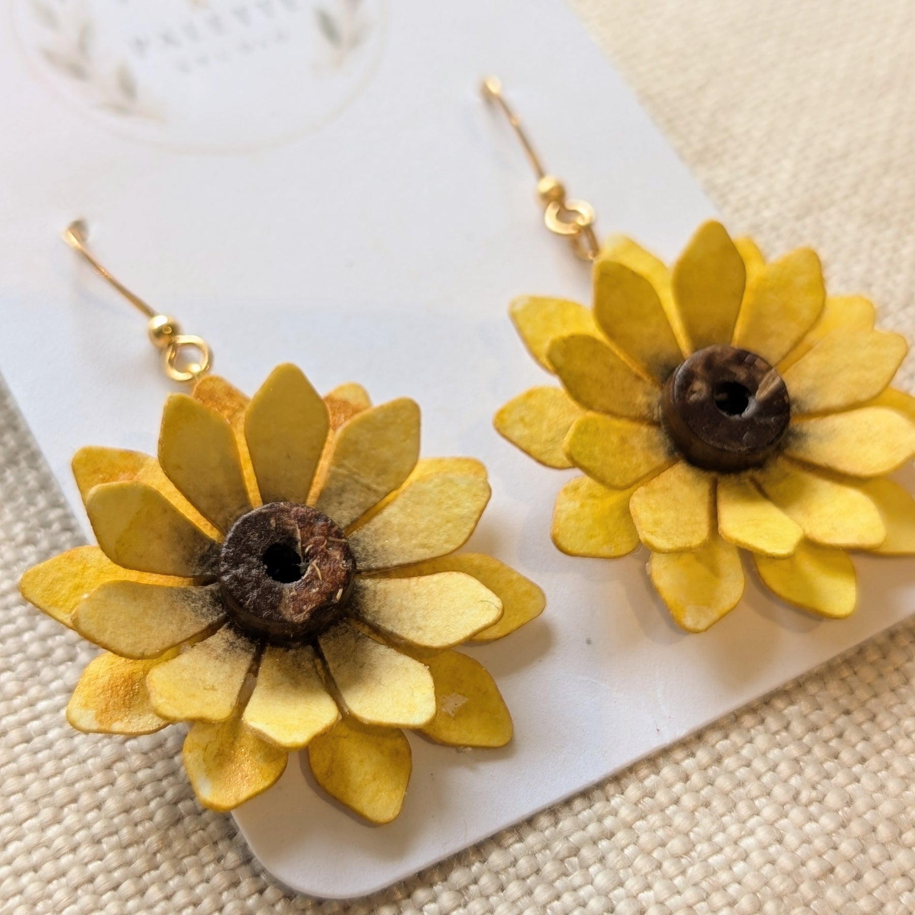 Sunflower Watercolour Paper Earrings | Handmade Floral Dangle Earrings