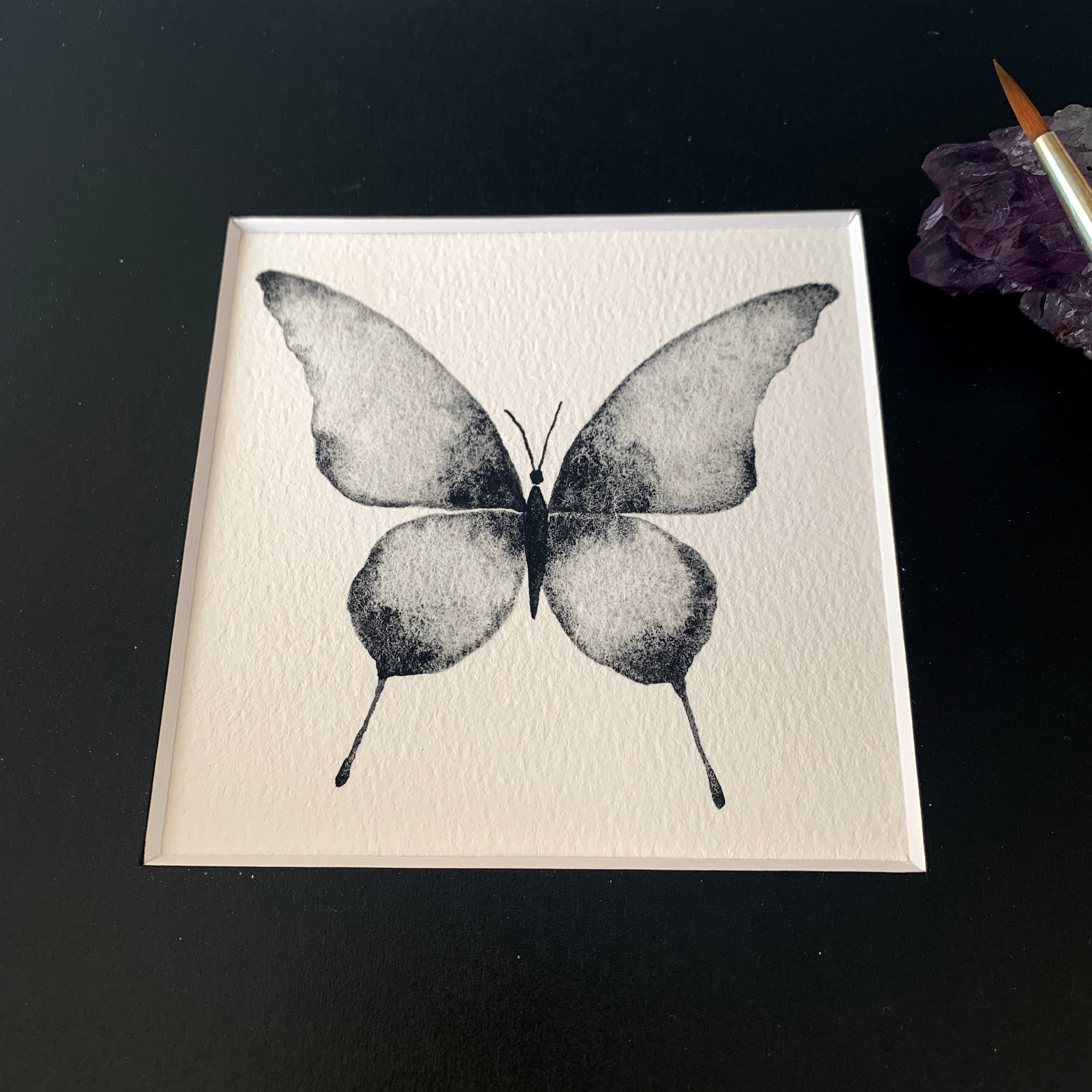 Original Hand-painted Watercolour Artwork - "Lunar Butterfly" - 6x6"