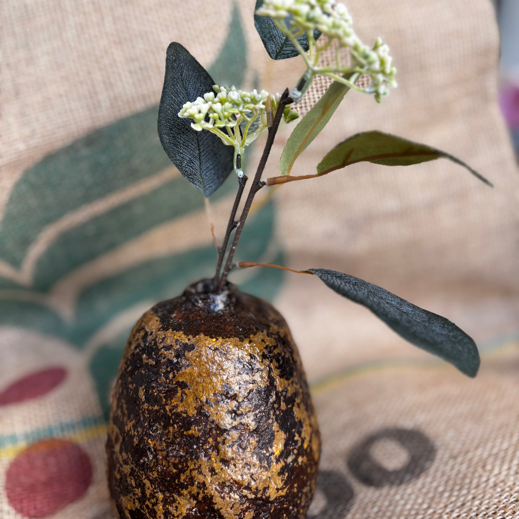 Mustard and brown little vase