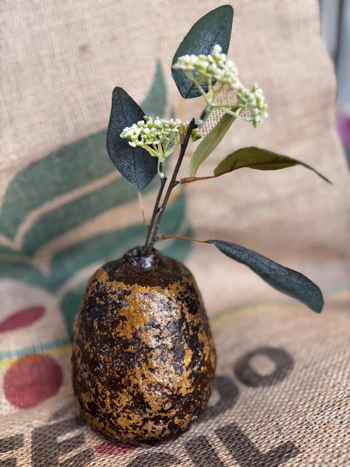 Mustard and brown little vase