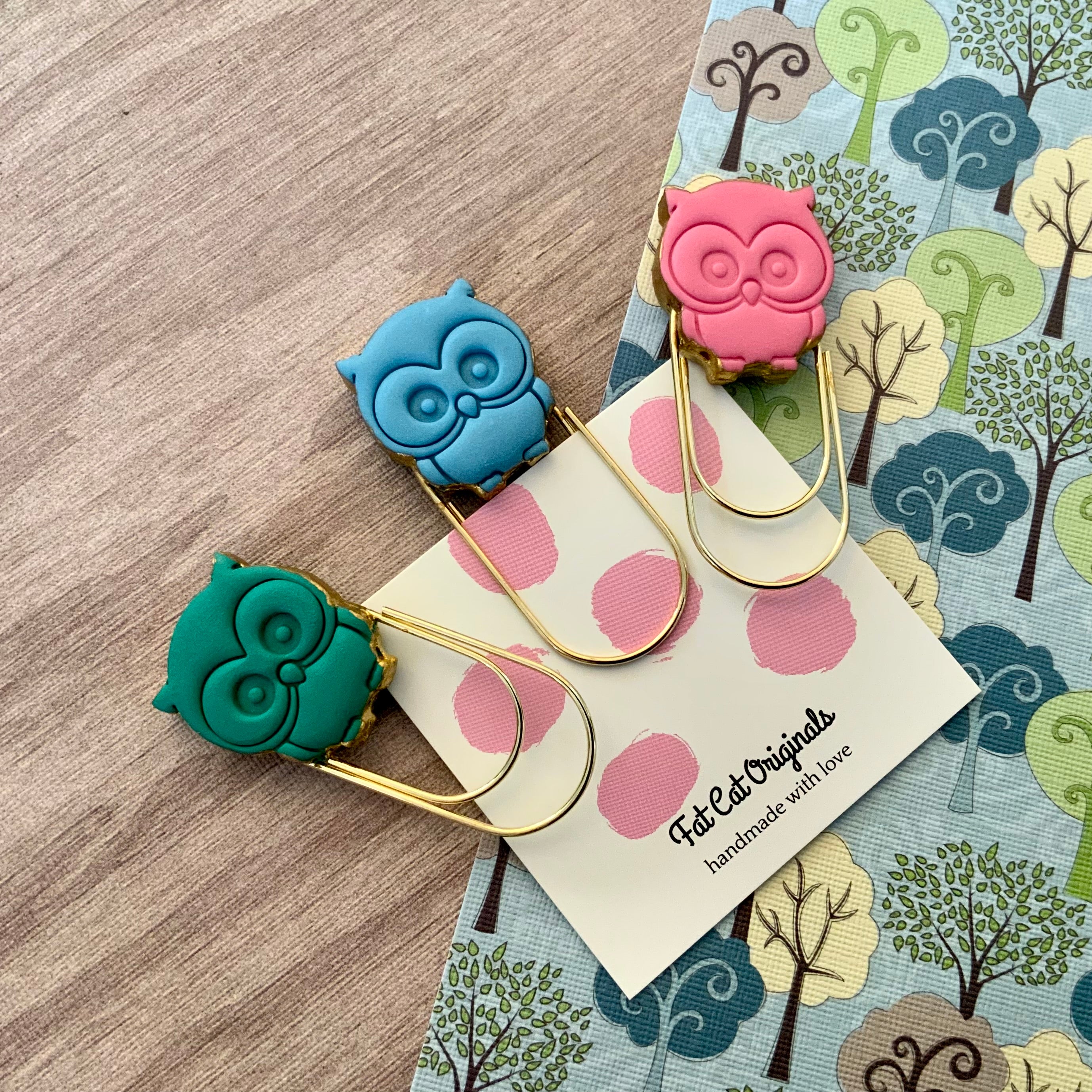 PAGE PINCHERS: Set of 3 Polymer Clay OWLS