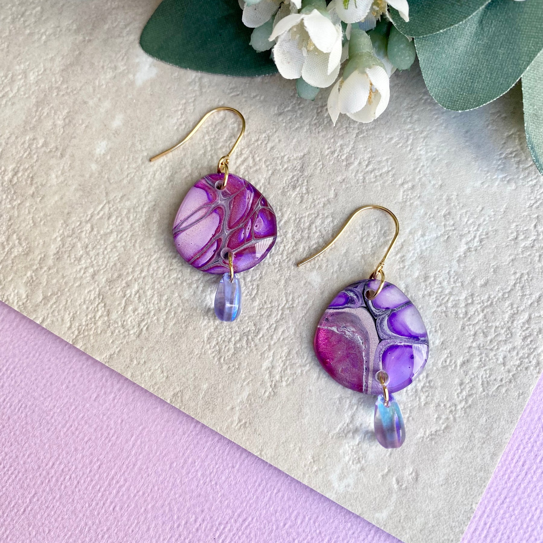 Pink Purple Wearable Art Earrings