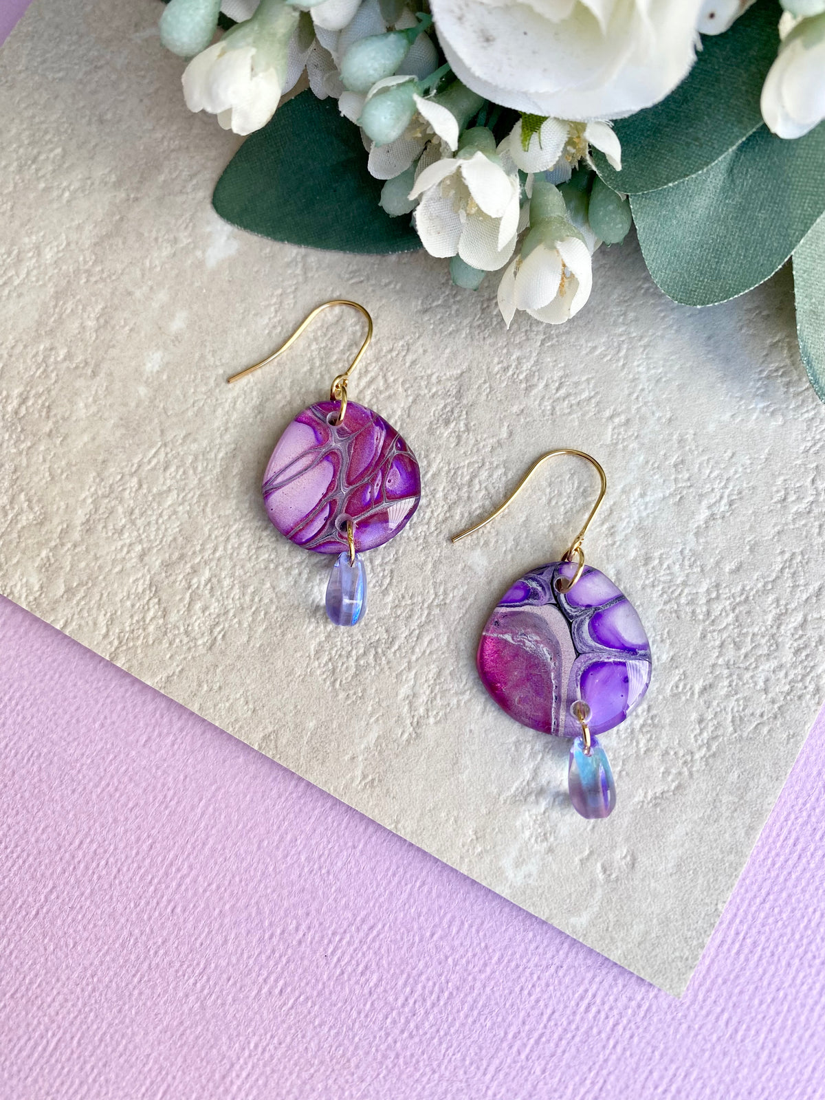 Pink Purple Wearable Art Earrings