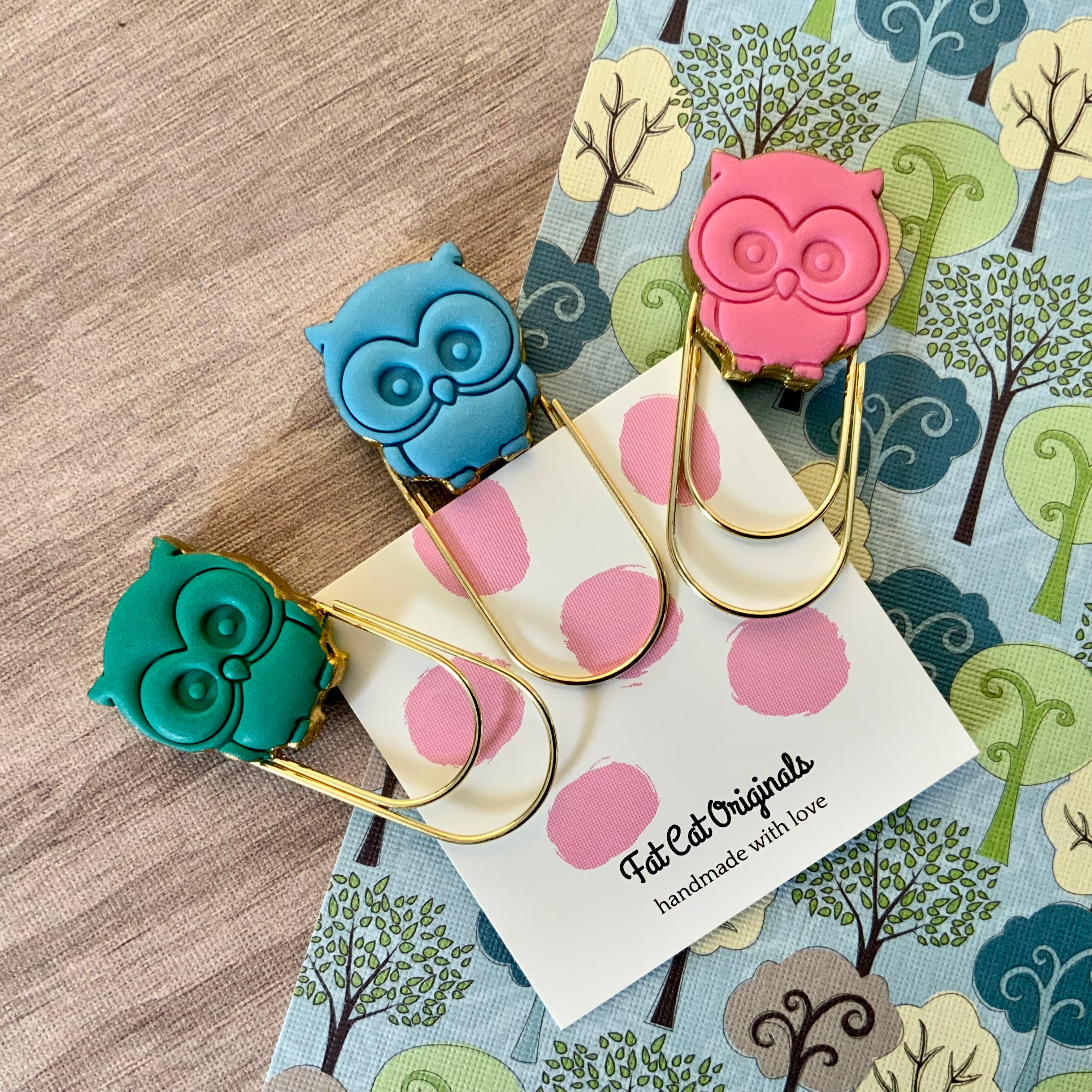 PAGE PINCHERS: Set of 3 Polymer Clay OWLS