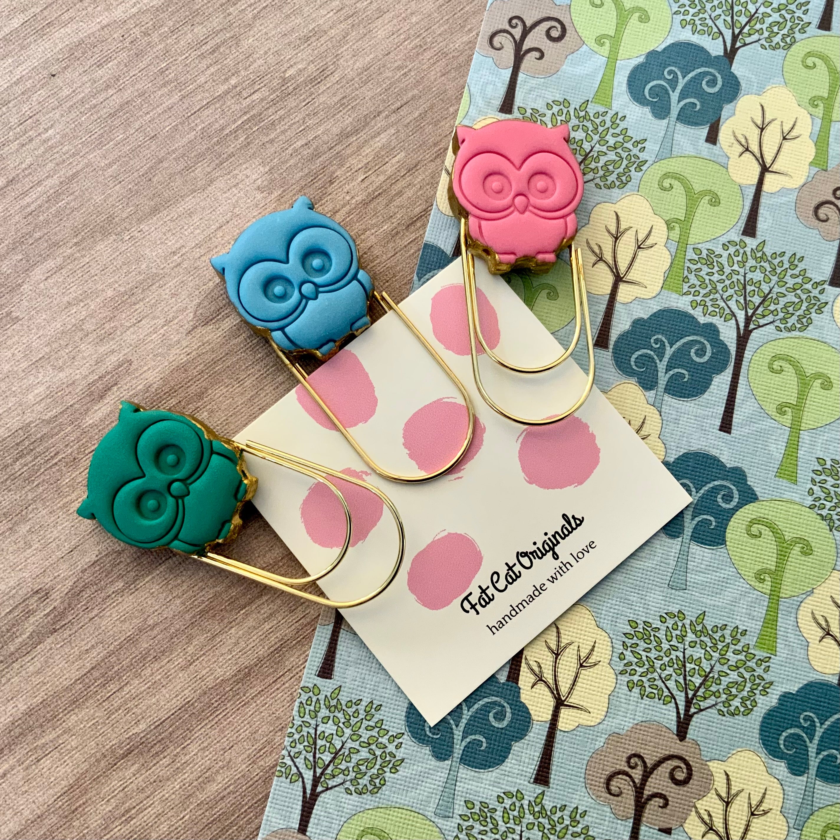 PAGE PINCHERS: Set of 3 Polymer Clay OWLS