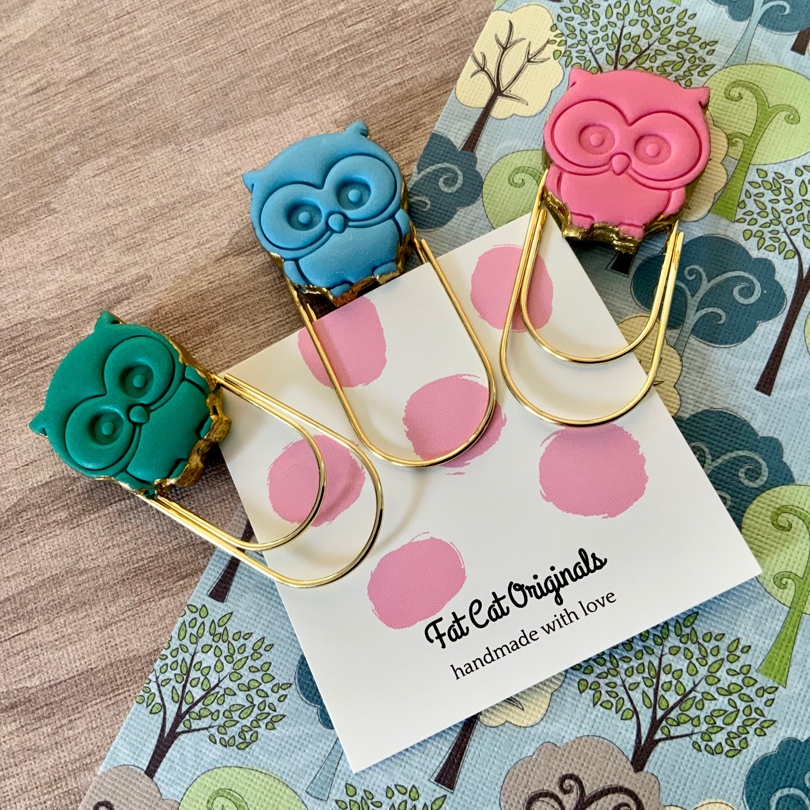 PAGE PINCHERS: Set of 3 Polymer Clay OWLS