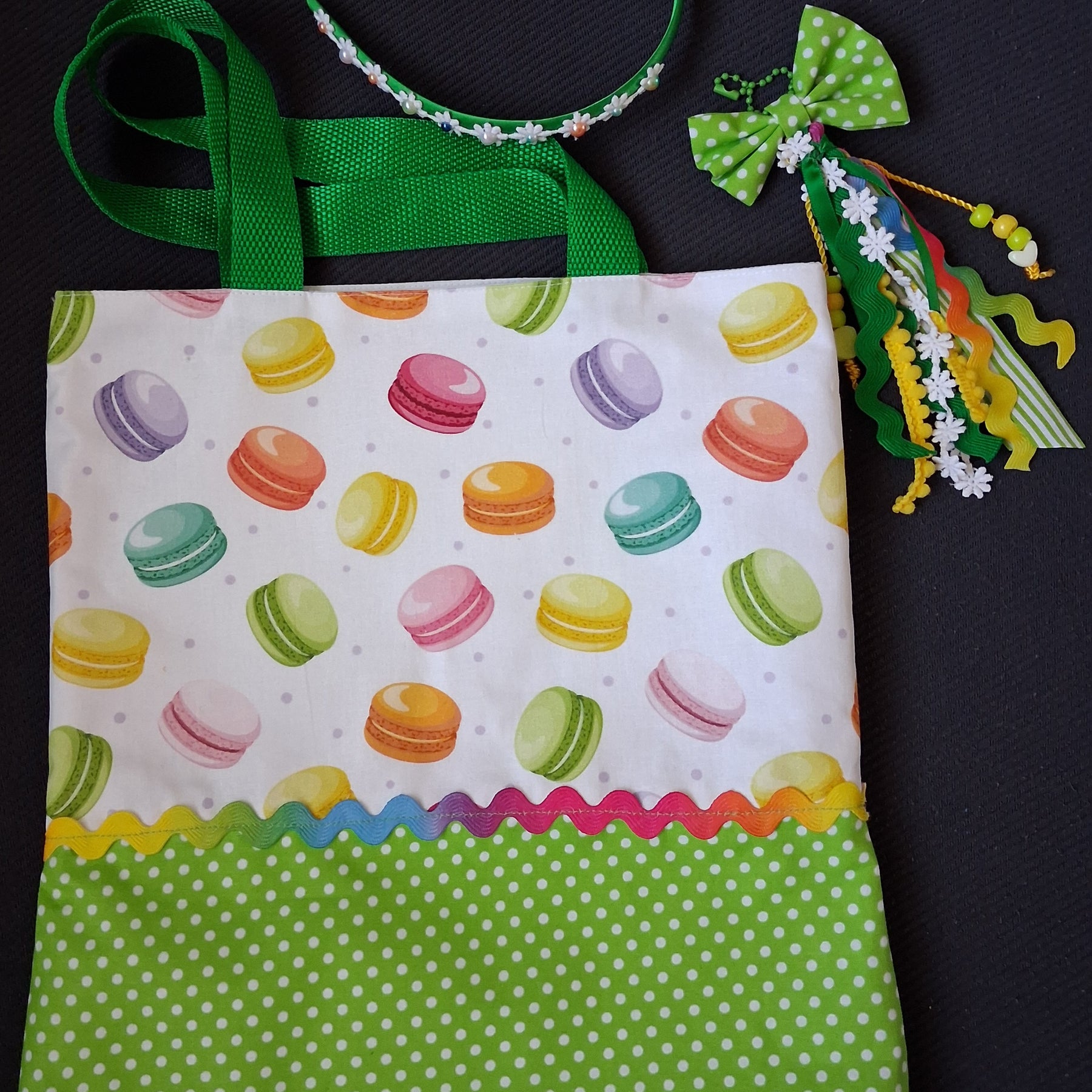 Children's Macaron Print Tote, Bag Charm & Headband