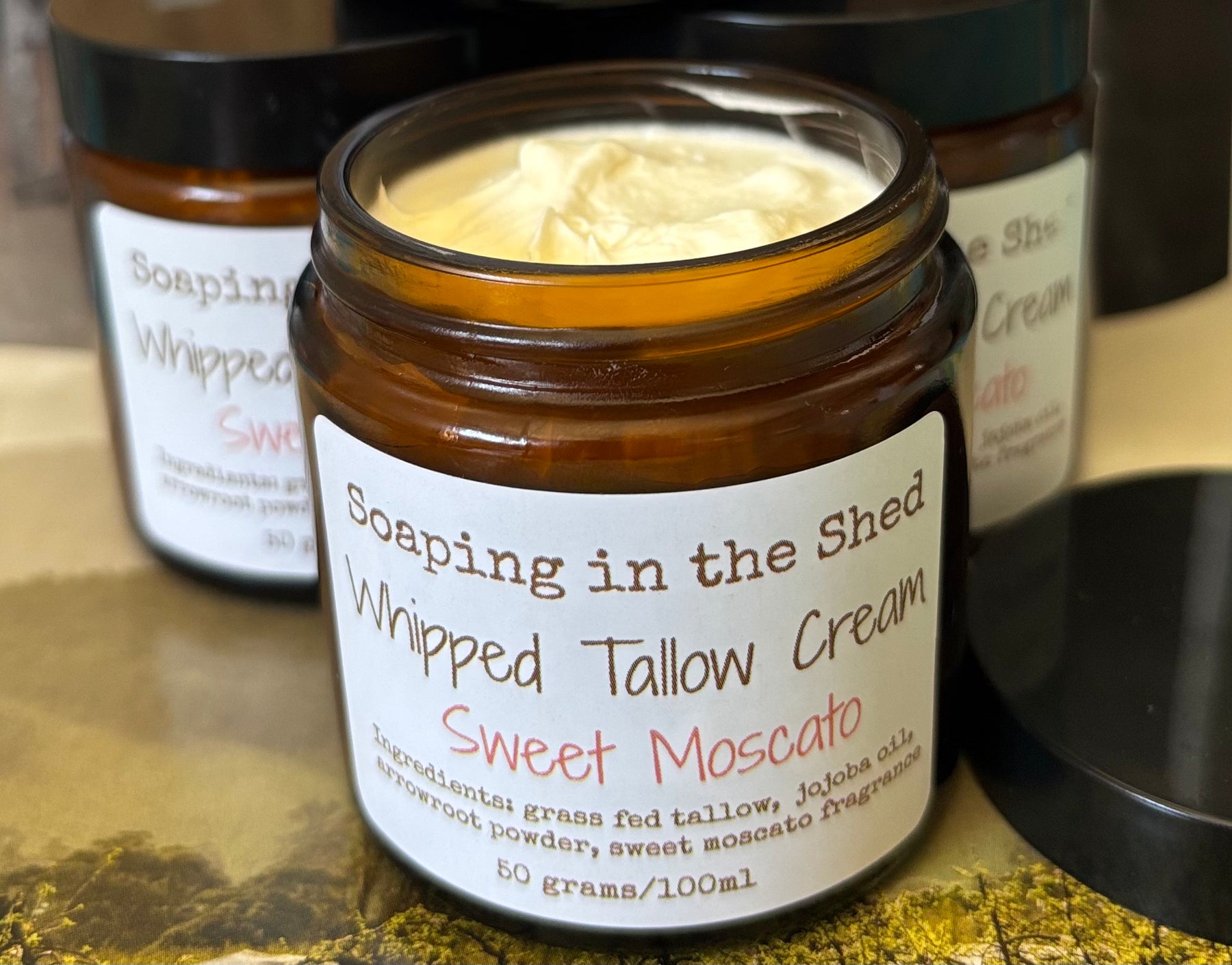 Whipped Tallow Cream with Sweet Moscato fragrance.
