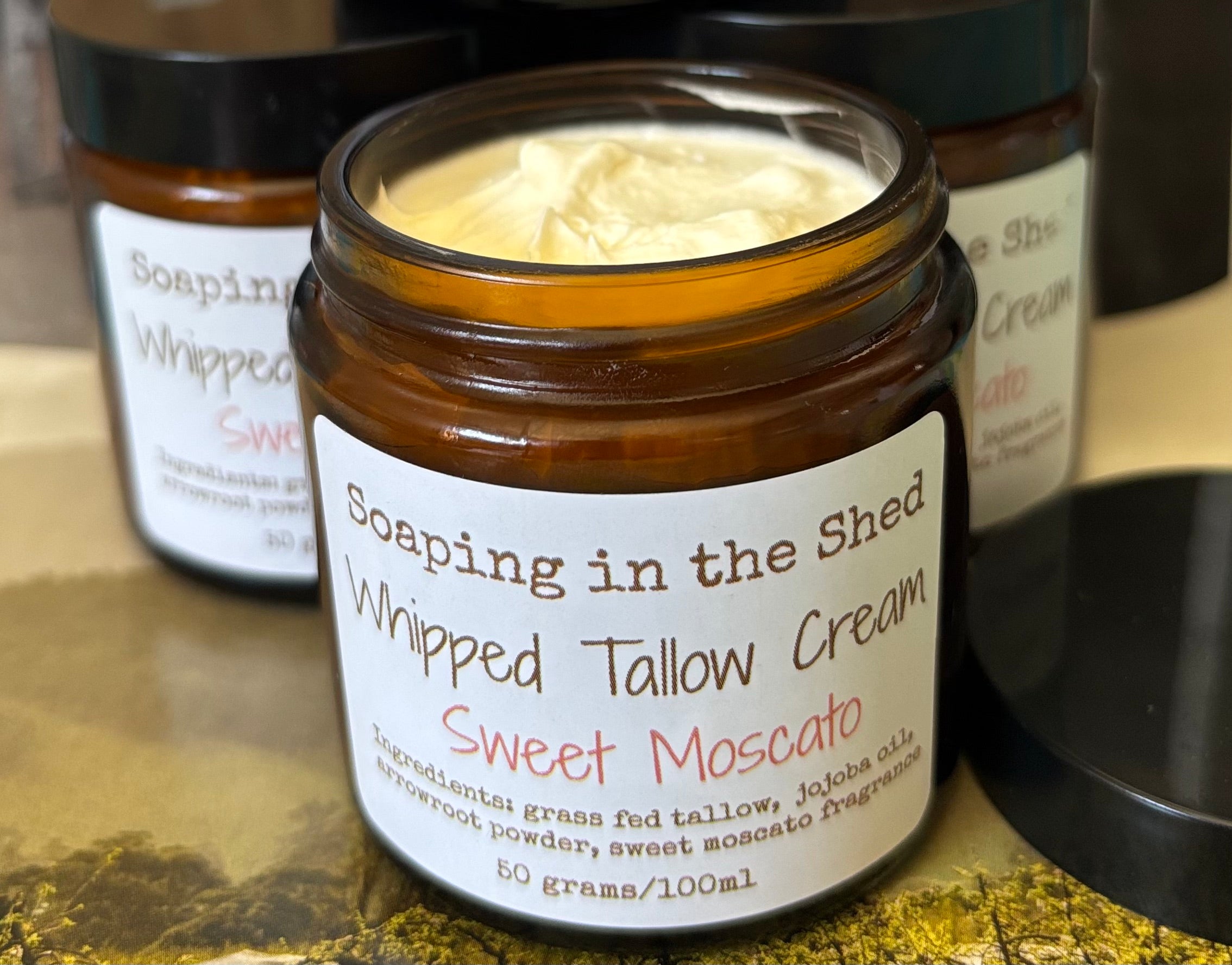 Whipped Tallow Cream with Sweet Moscato fragrance.