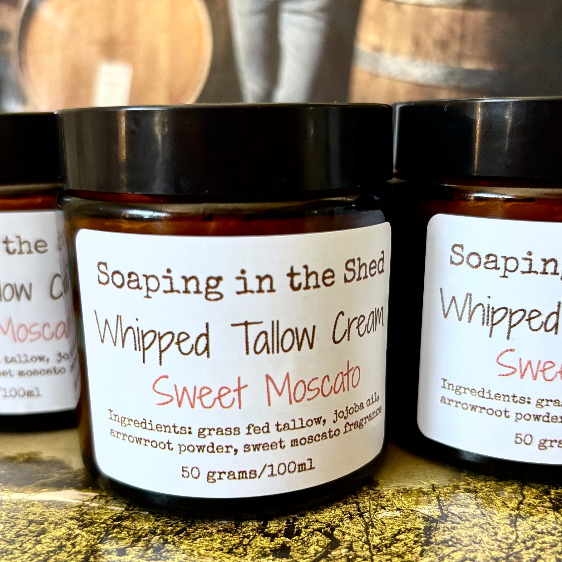 Whipped Tallow Cream with Sweet Moscato fragrance.