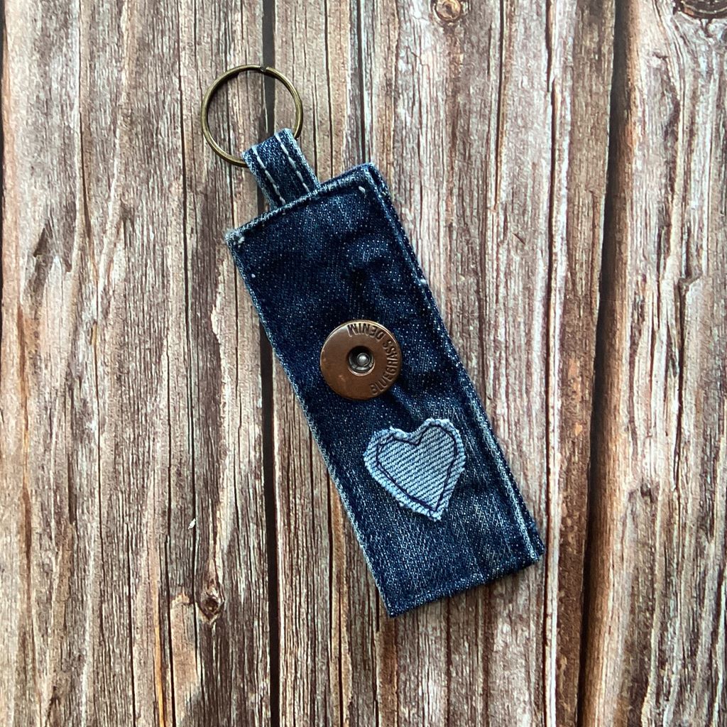 Upcycled Denim Key Fob - Denim Heart