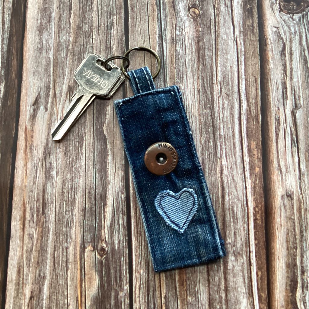 Upcycled Denim Key Fob - Denim Heart
