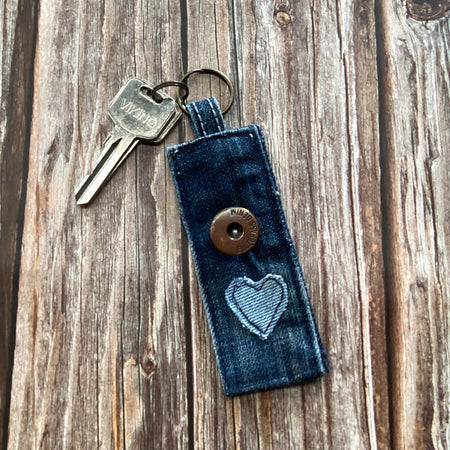 Upcycled Denim Key Fob - Denim Heart