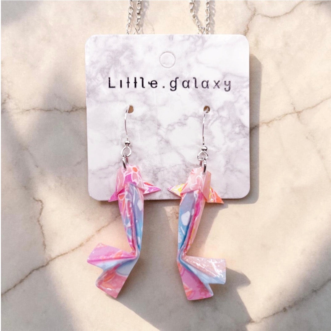 Handmade paper origami mini Koi fish earrings / ear clip on / 18K gold hook / silver