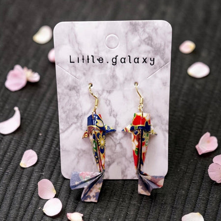Handmade paper origami mini Koi fish earrings / ear clip on / 18K gold hook / silver