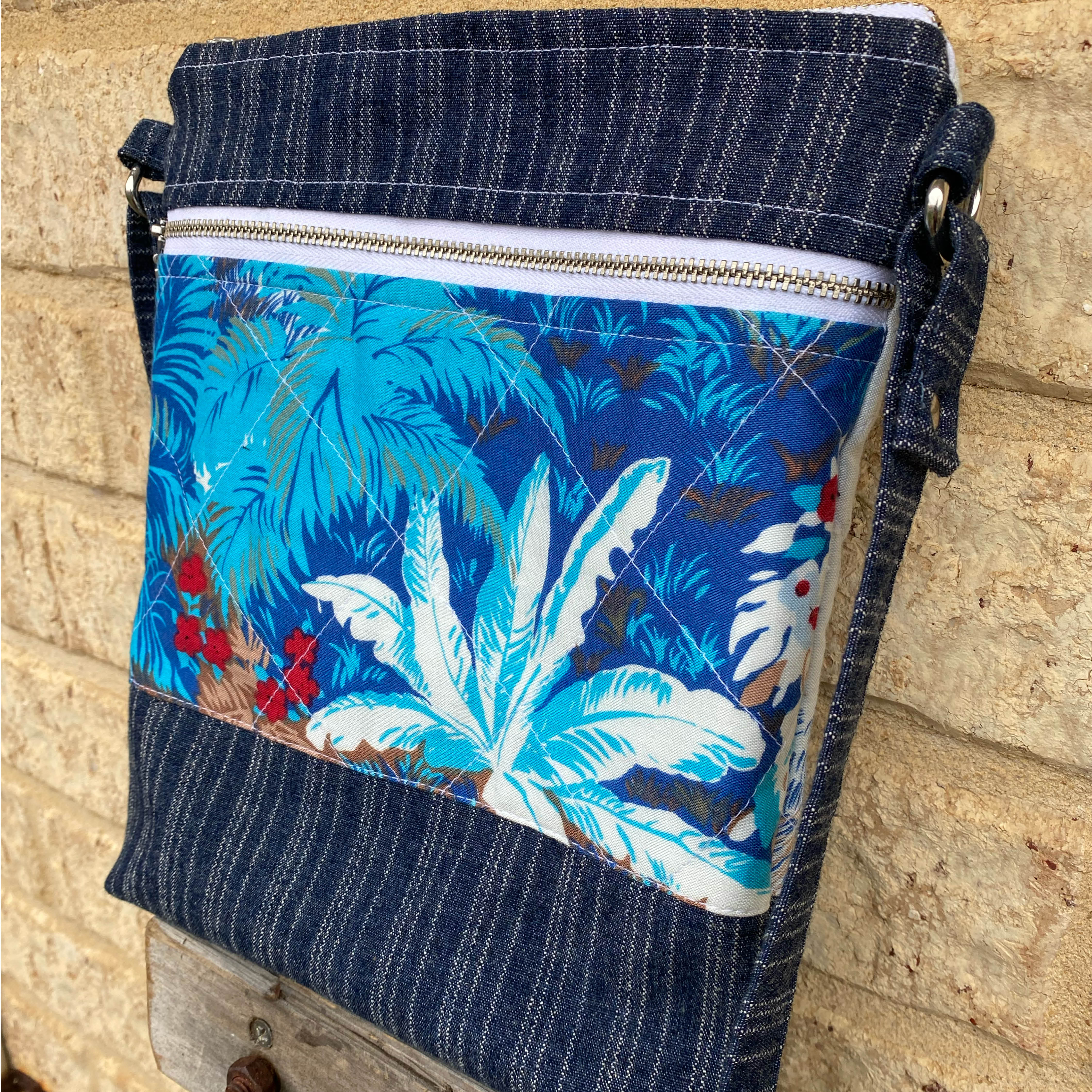 Hawaiian Star Handmade Crossbody Bag Upcycled Vintage Fabrics & Denim