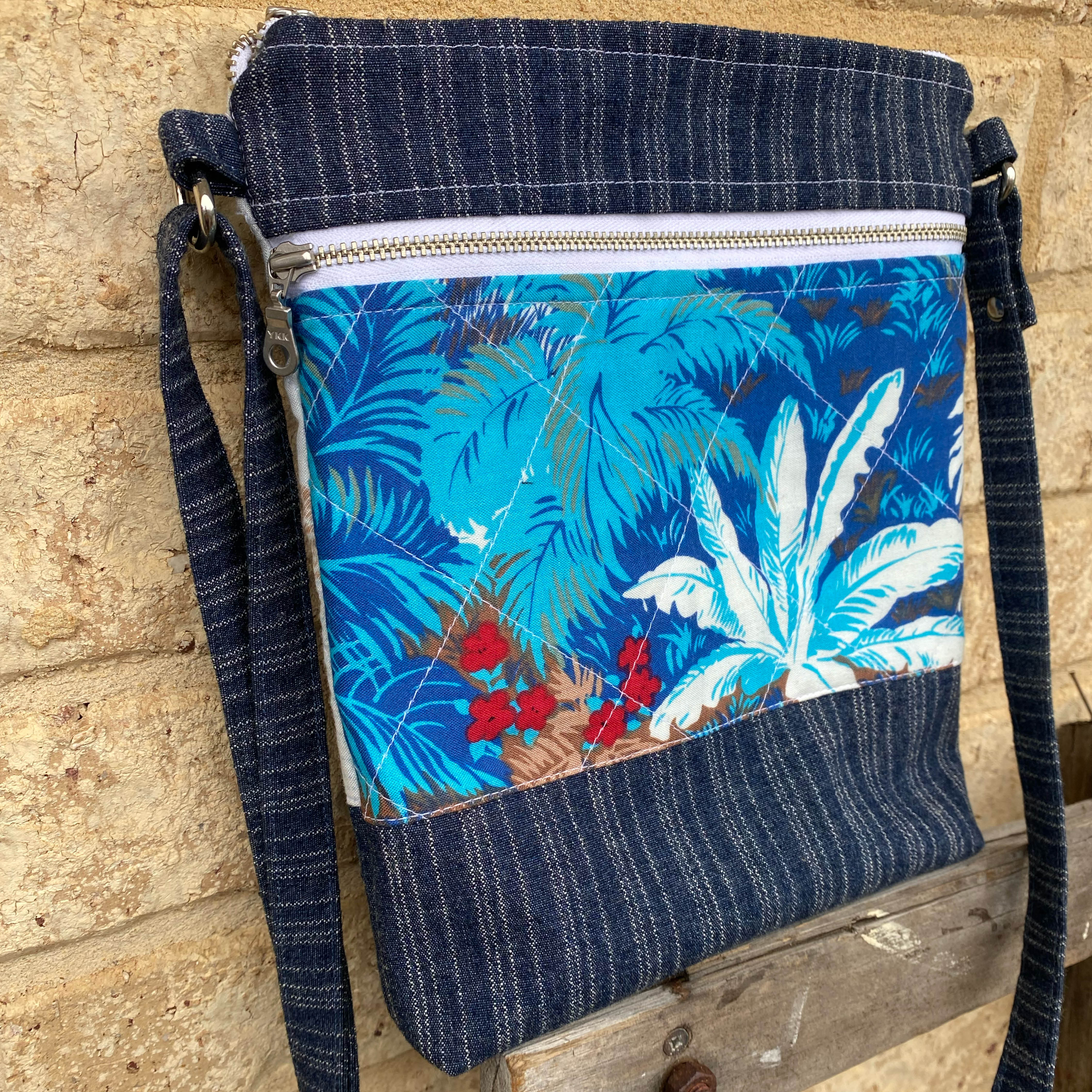 Hawaiian Star Handmade Crossbody Bag Upcycled Vintage Fabrics & Denim