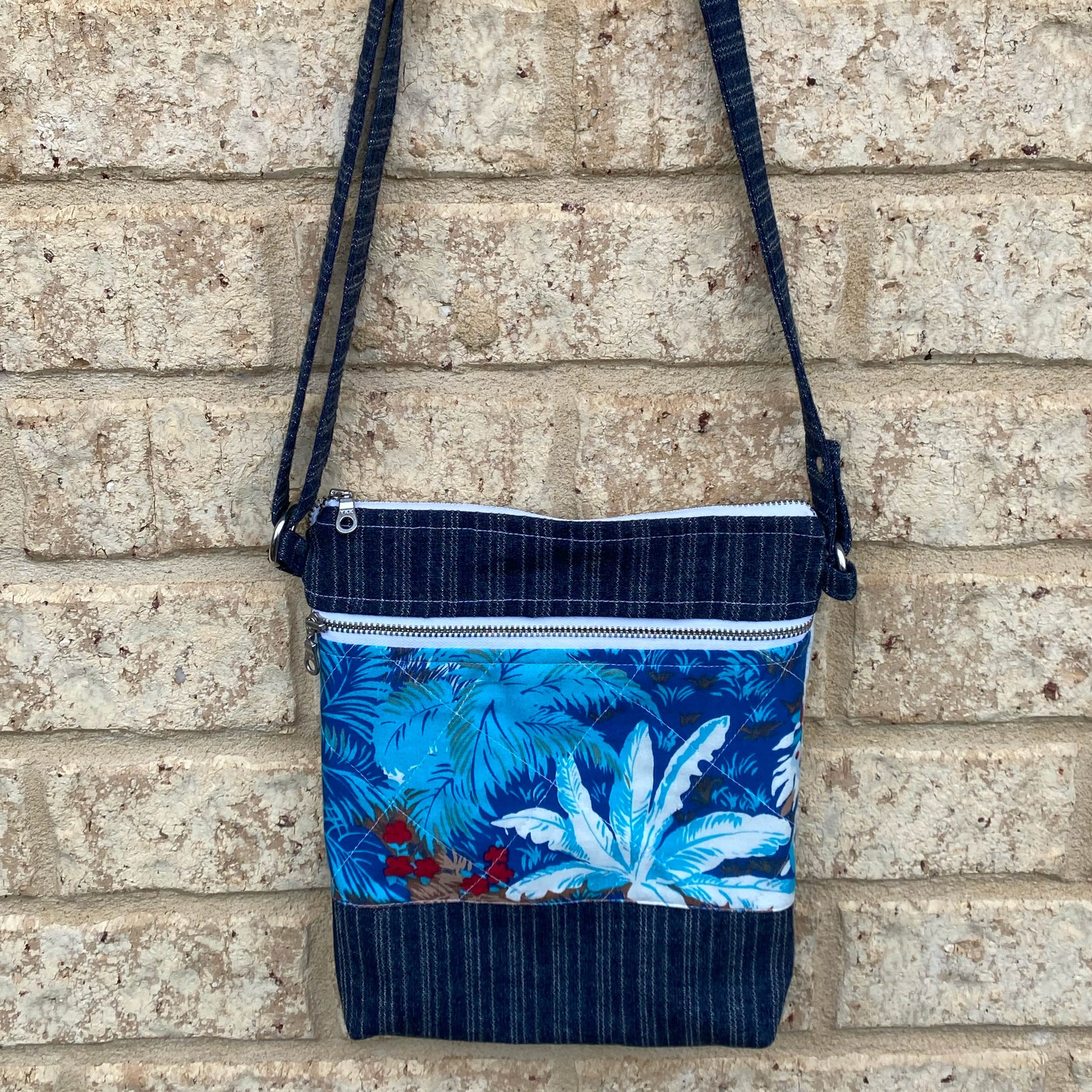 Hawaiian Star Handmade Crossbody Bag Upcycled Vintage Fabrics & Denim