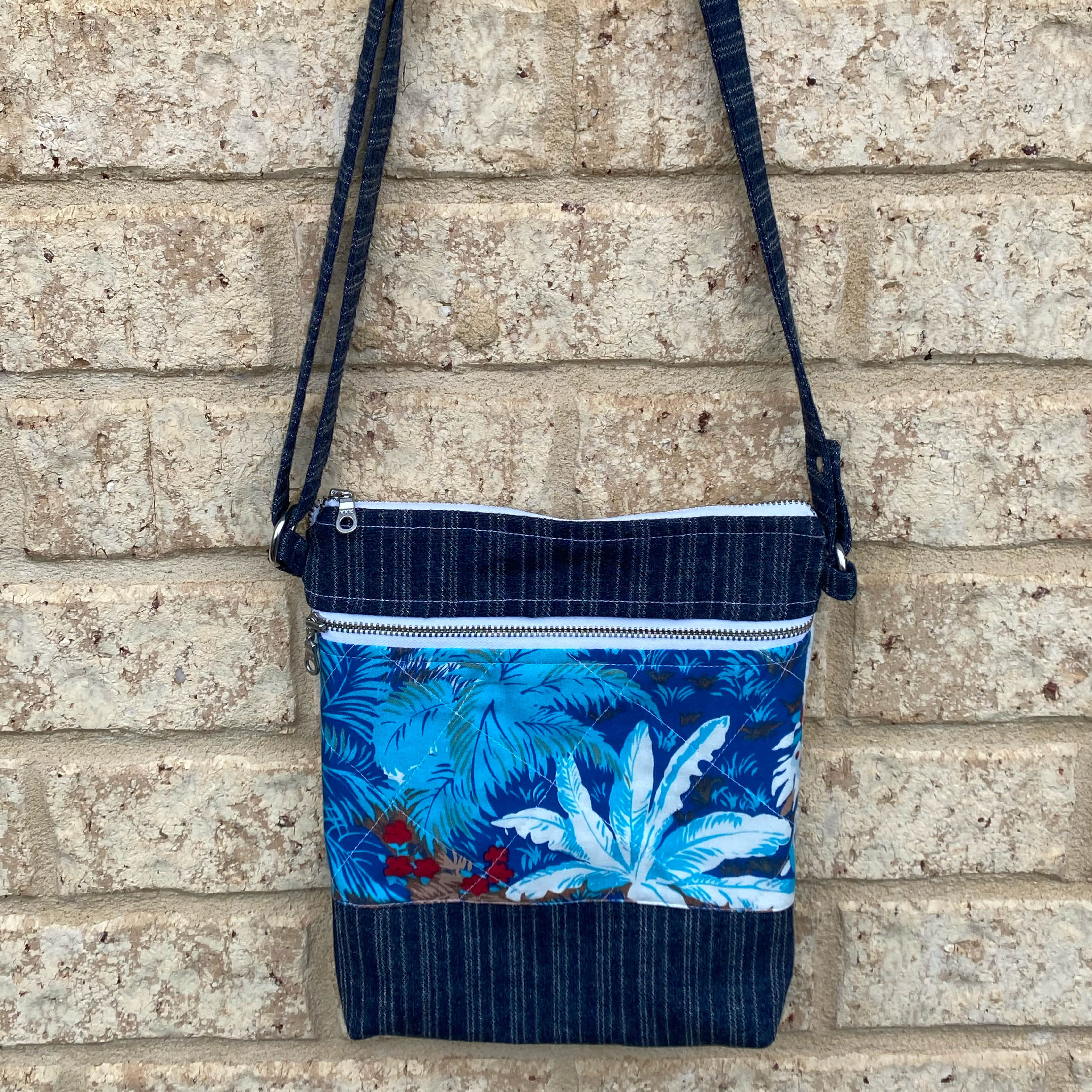 Hawaiian Star Handmade Crossbody Bag Upcycled Vintage Fabrics & Denim