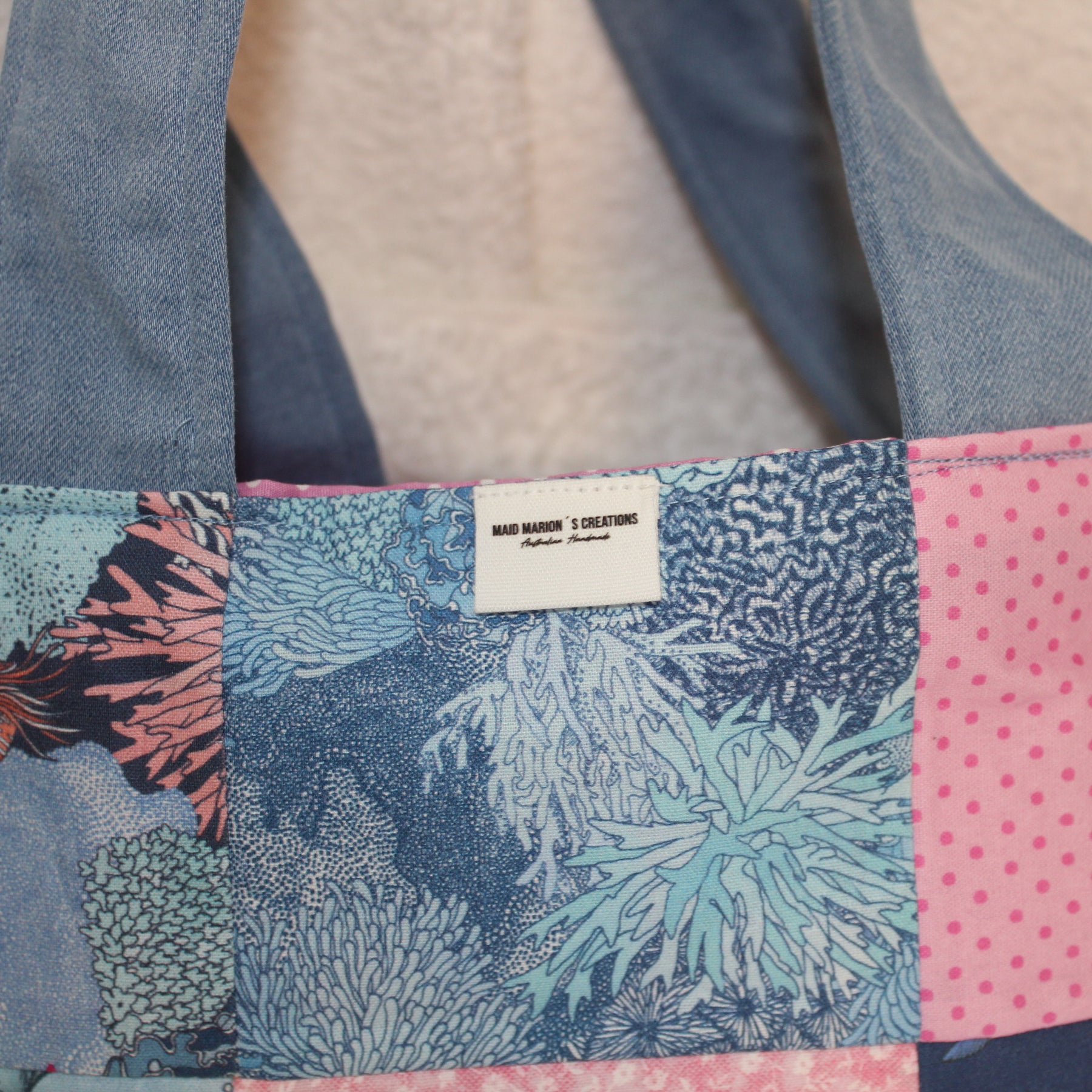 'UNDER THE SEA' TOTE BAG - LIGHT BLUE DENIM - FLAT HANDLES