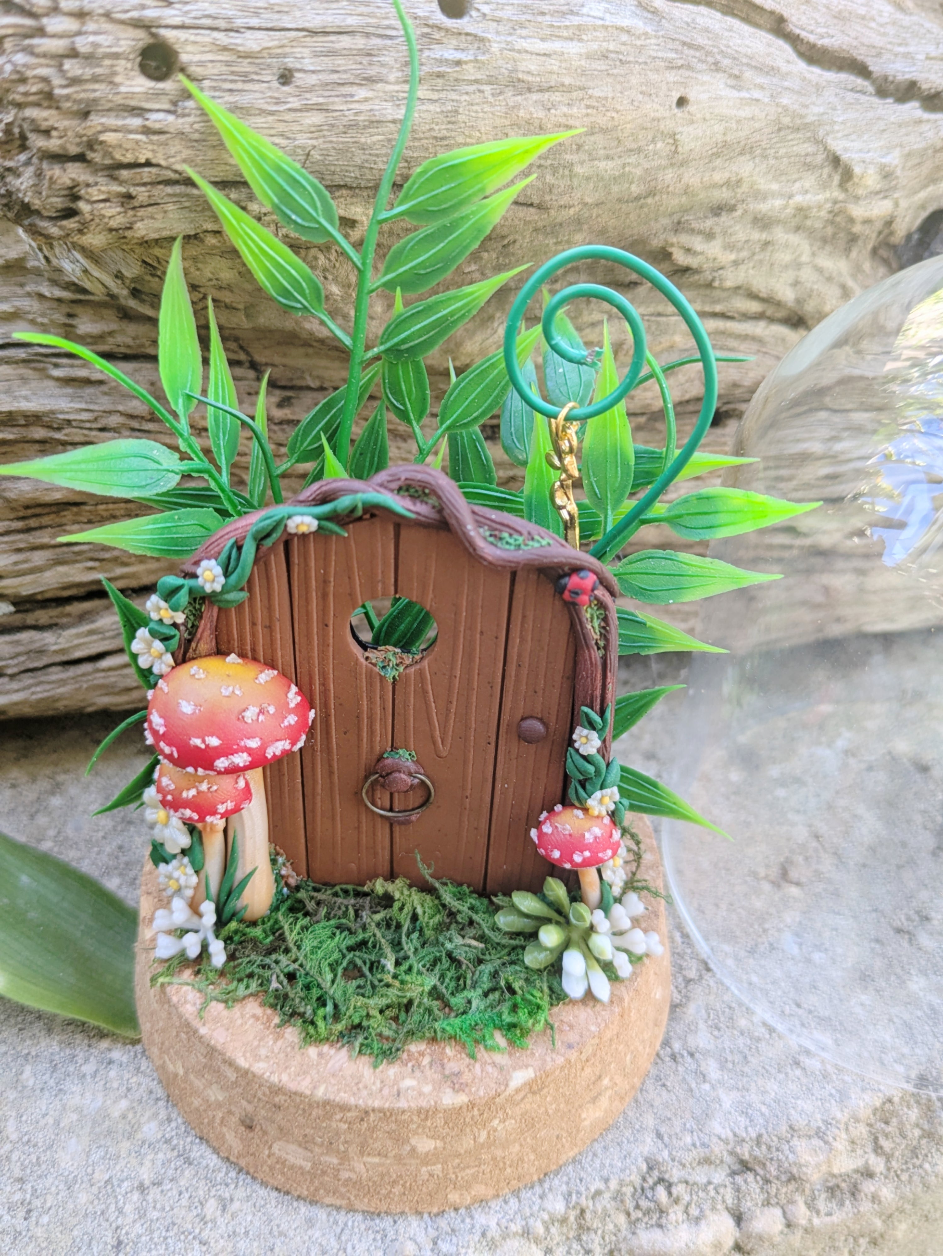 Hand Sculpted Woodland Fairy Door in Glass Dome