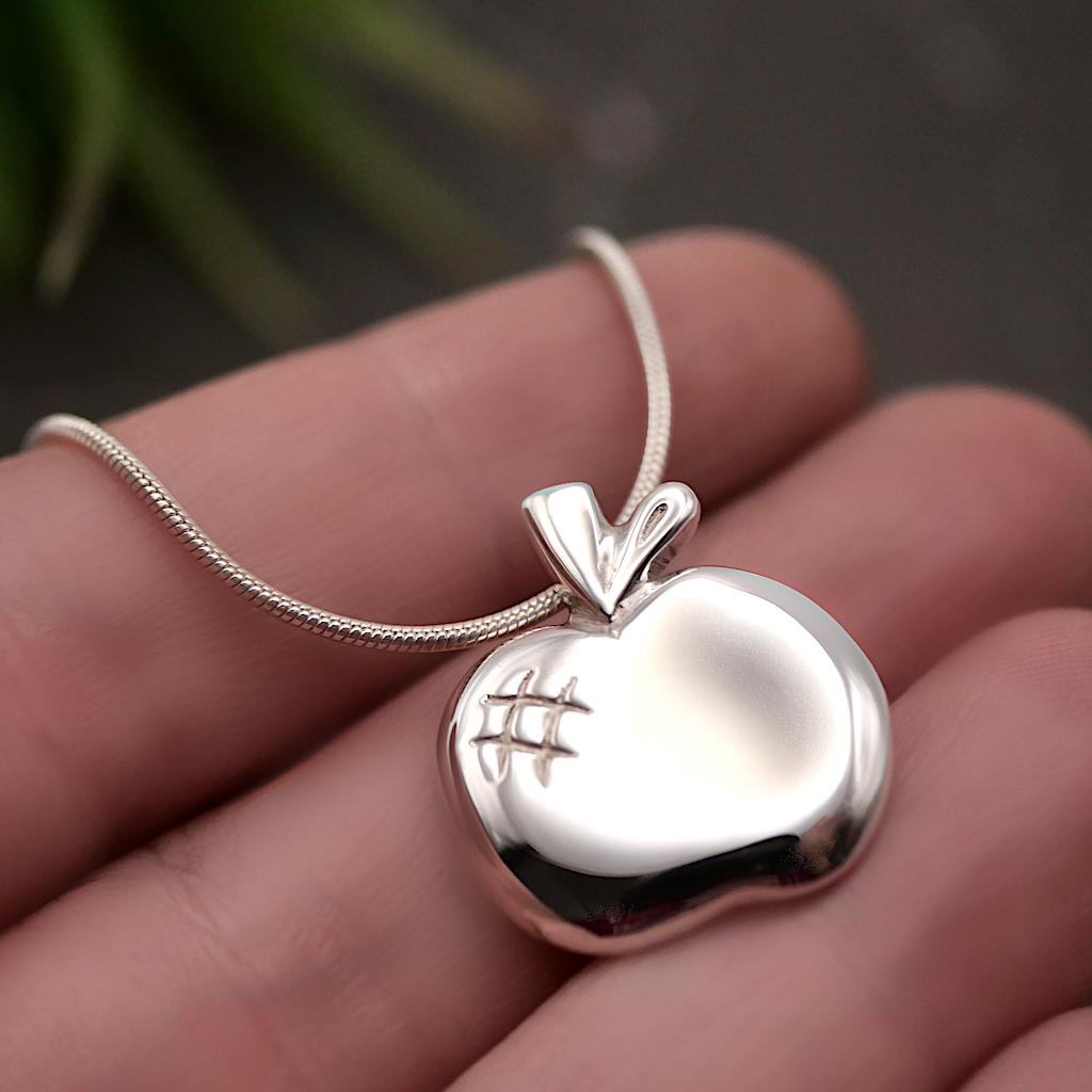 Limited Edition - Apple - Handmade Sterling Silver Pendant with Snake Chain