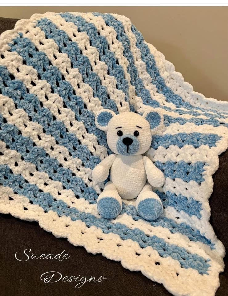 Extra soft crochet blanket and bear