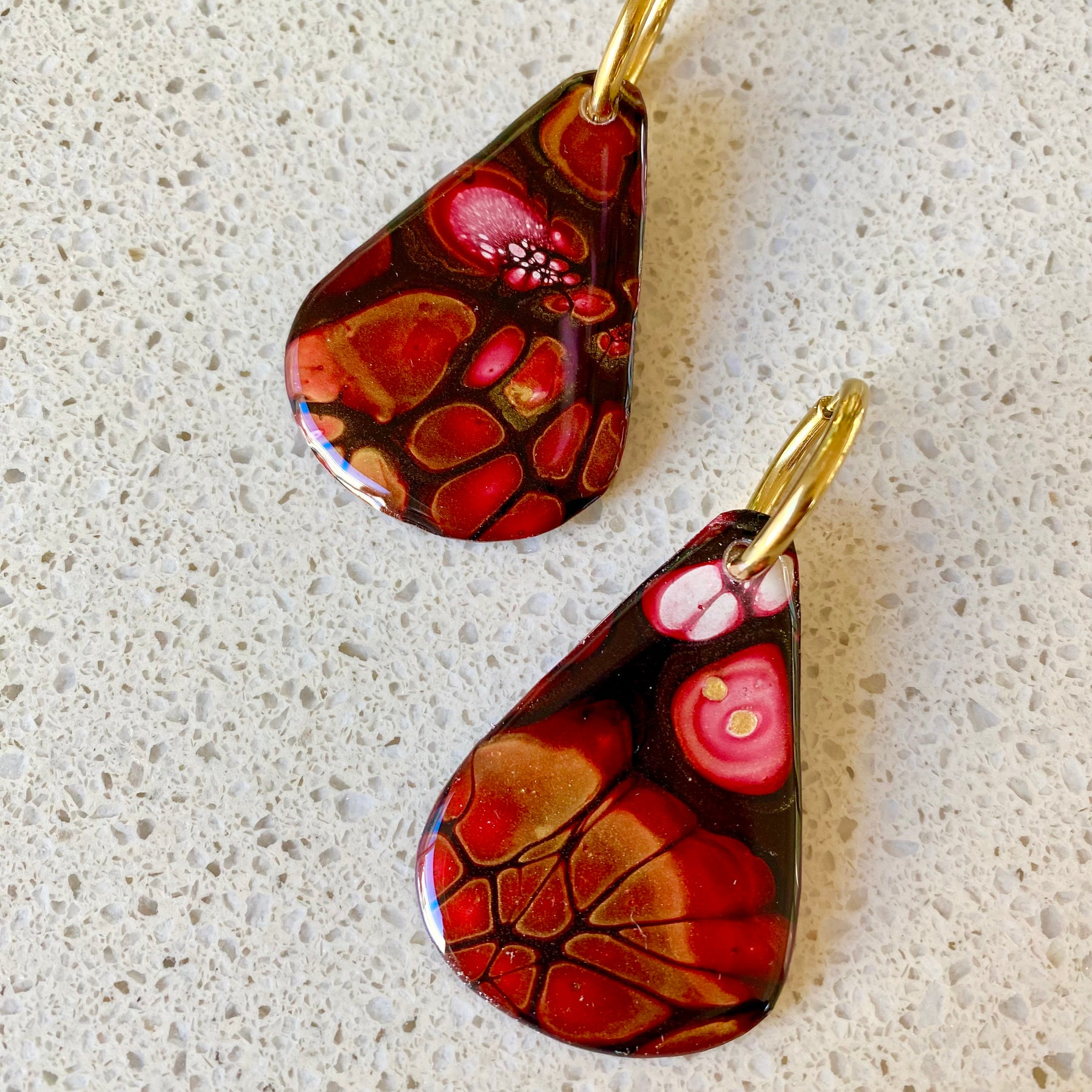 Burgundy and Gold Original Abstract Art Earrings