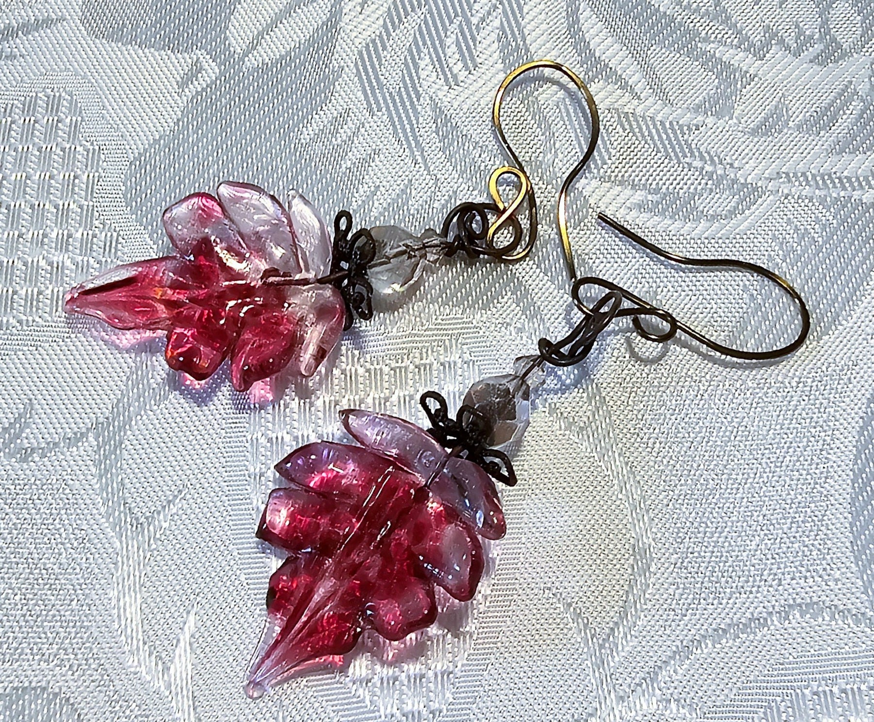Red Lampwork Handmade Leaf Earrings