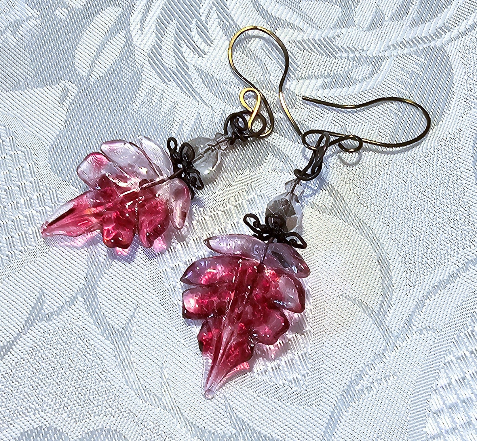 Red Lampwork Handmade Leaf Earrings
