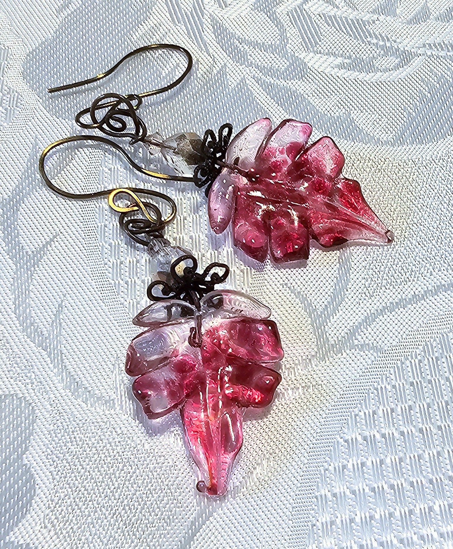 Red Lampwork Handmade Leaf Earrings