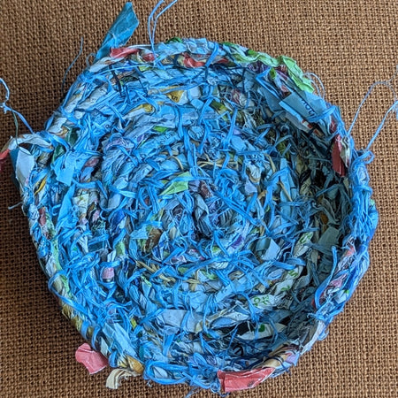 Basket Marine Rope fibre with Handmade Paper Cordage. | Small Blue Basket Upcycled Materials