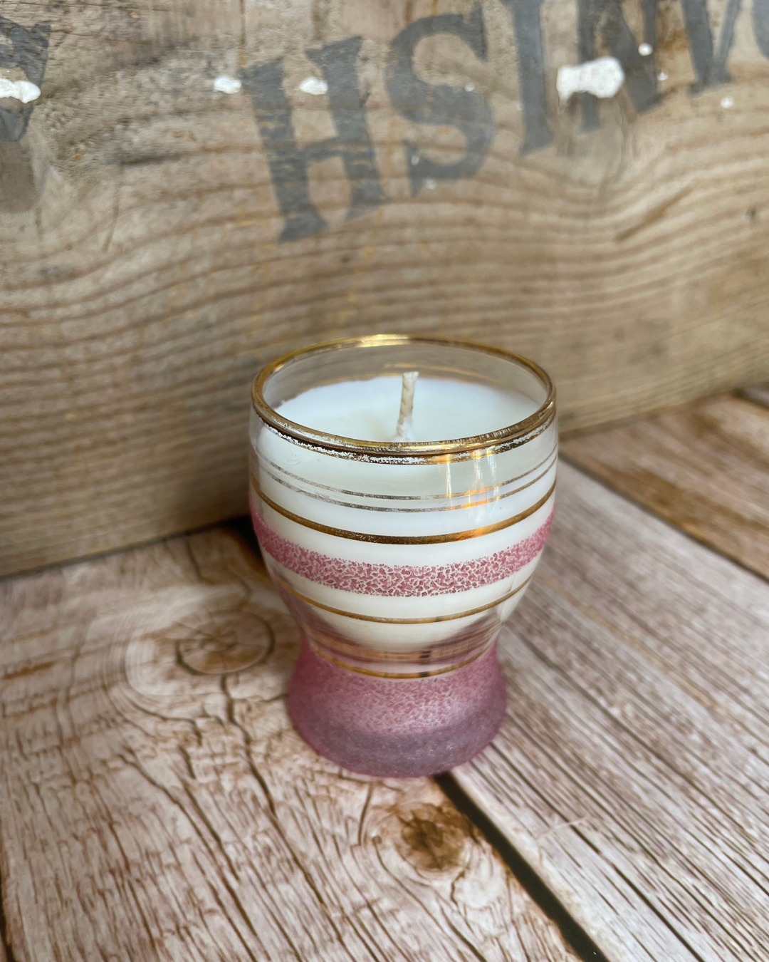 Rosemary + Mint I Natural Soy Candle in a Vintage Pink Sugar-frosted Glass