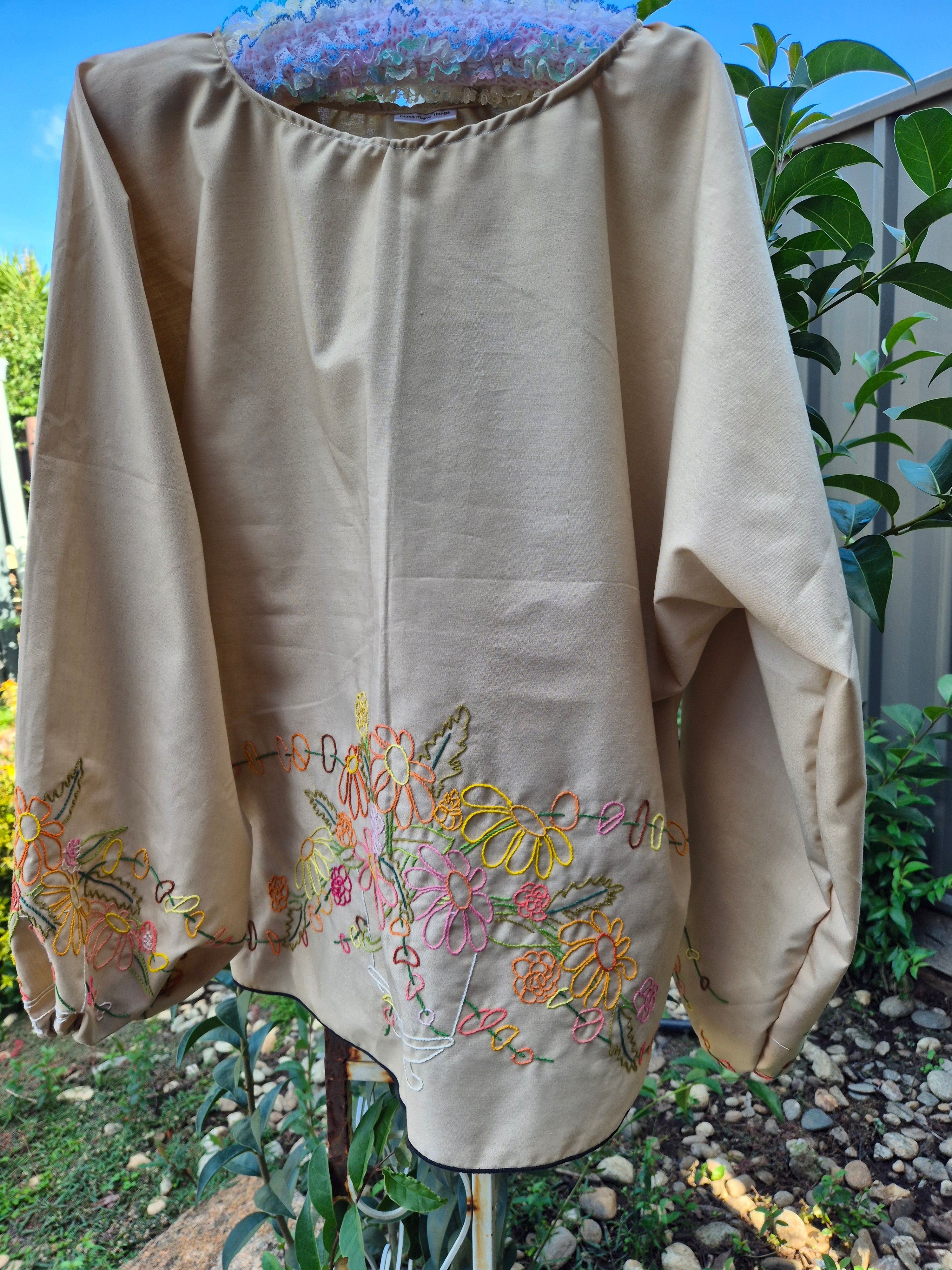 Upcycled Vintage Tablecloth top. Long sleeve.