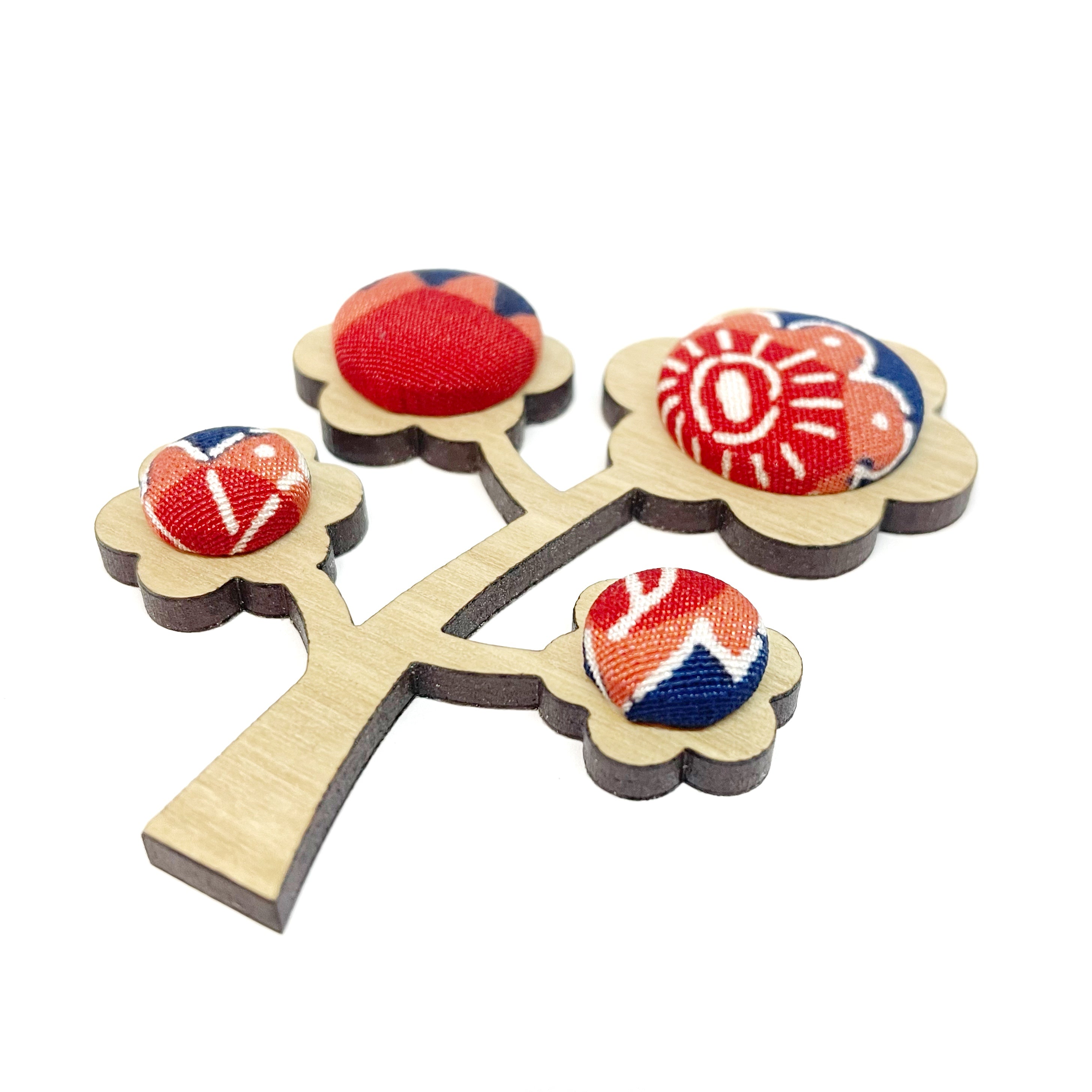 Kimono Tree Brooch - Raspberry and Navy