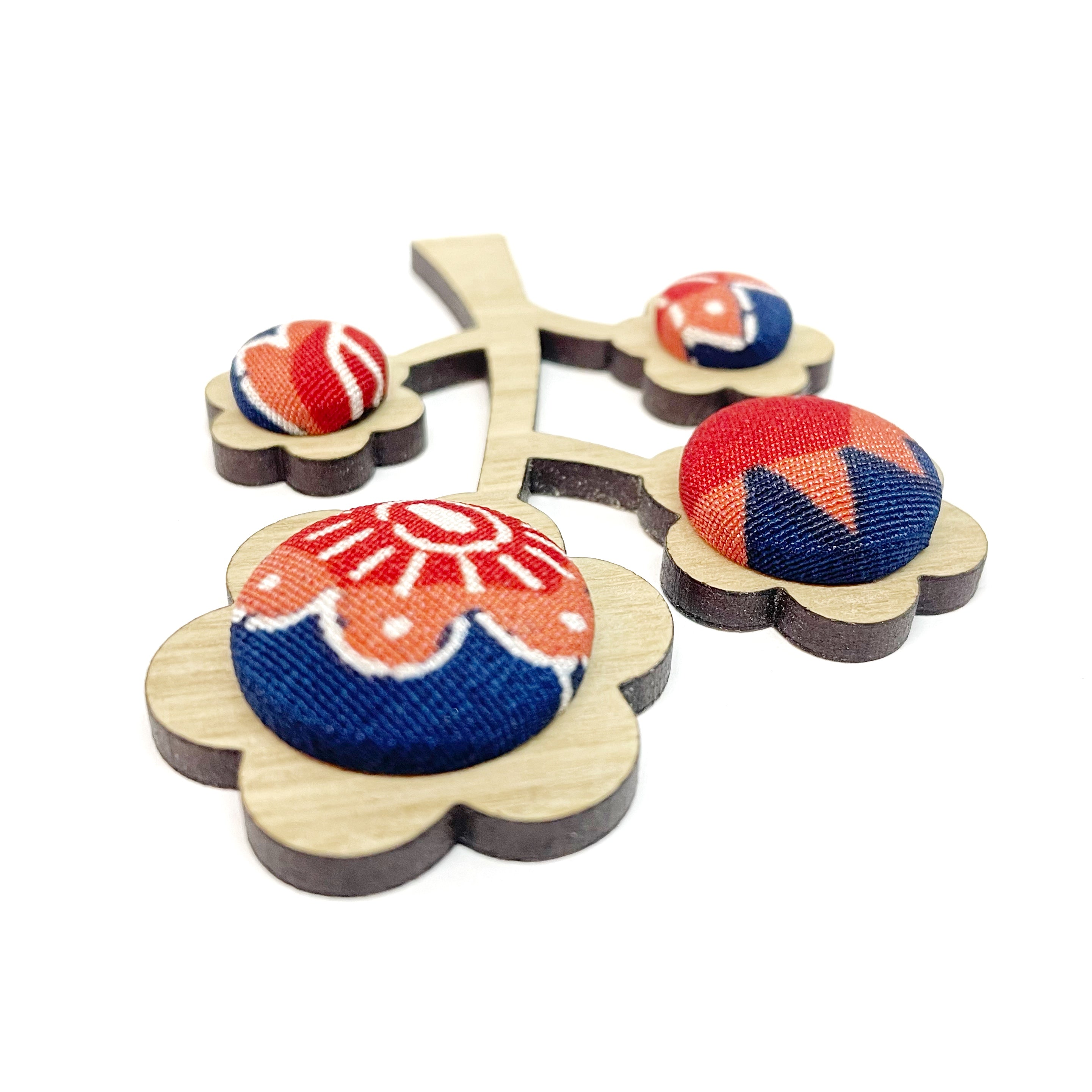 Kimono Tree Brooch - Raspberry and Navy